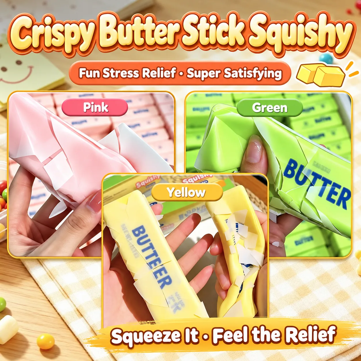 Crispy Butter Stick Squishy Toy Soft Stress Relief Toy