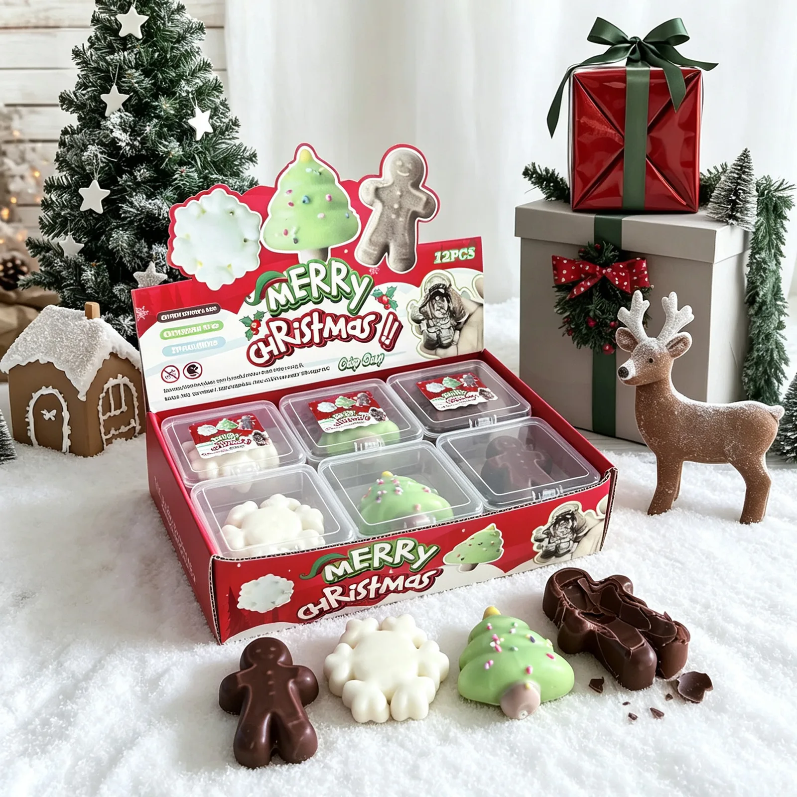 Christmas Series Squishy Toy Set - Snowflake, Christmas Tree, Gingerbread Man