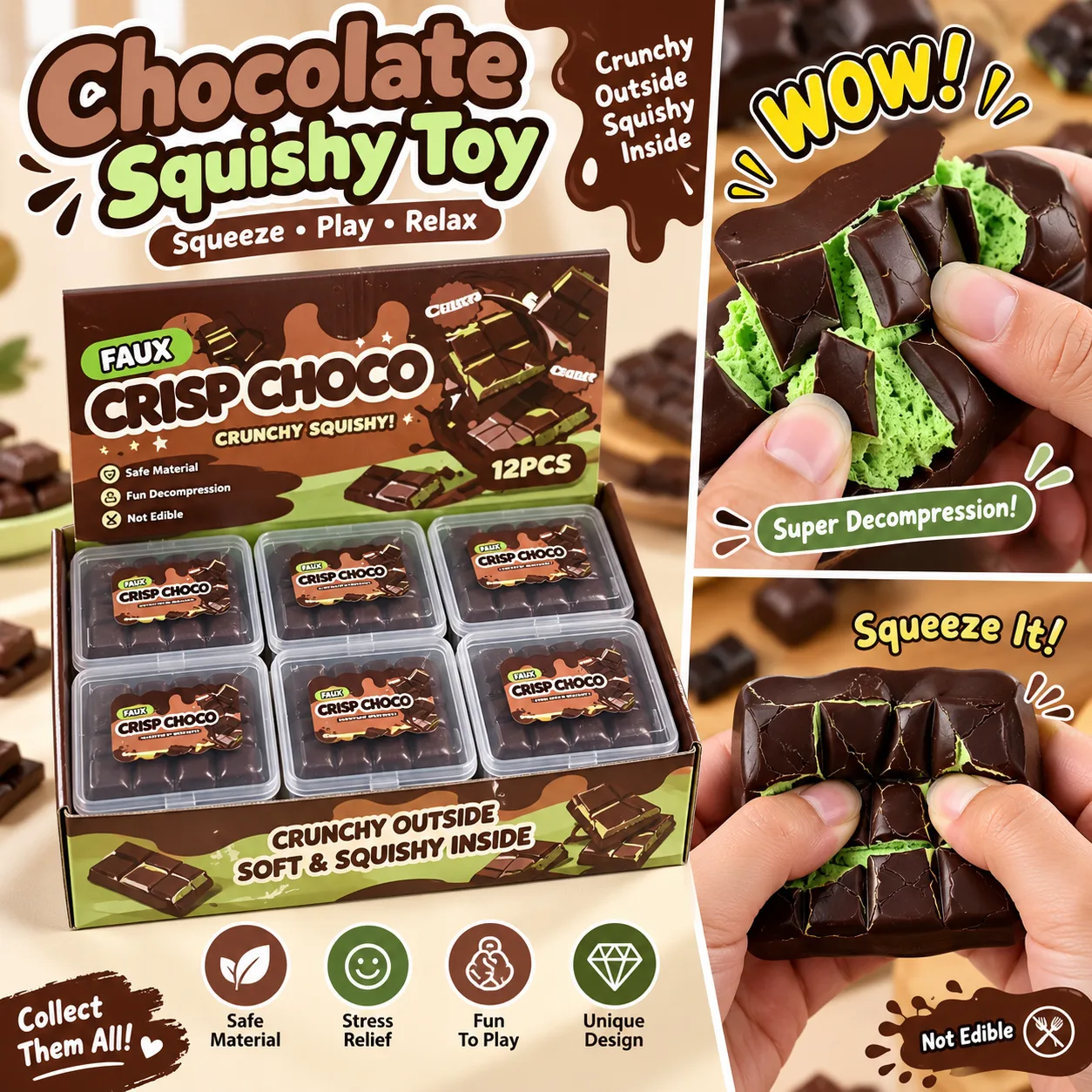 Crispy Matcha Chocolate Squishy Toy