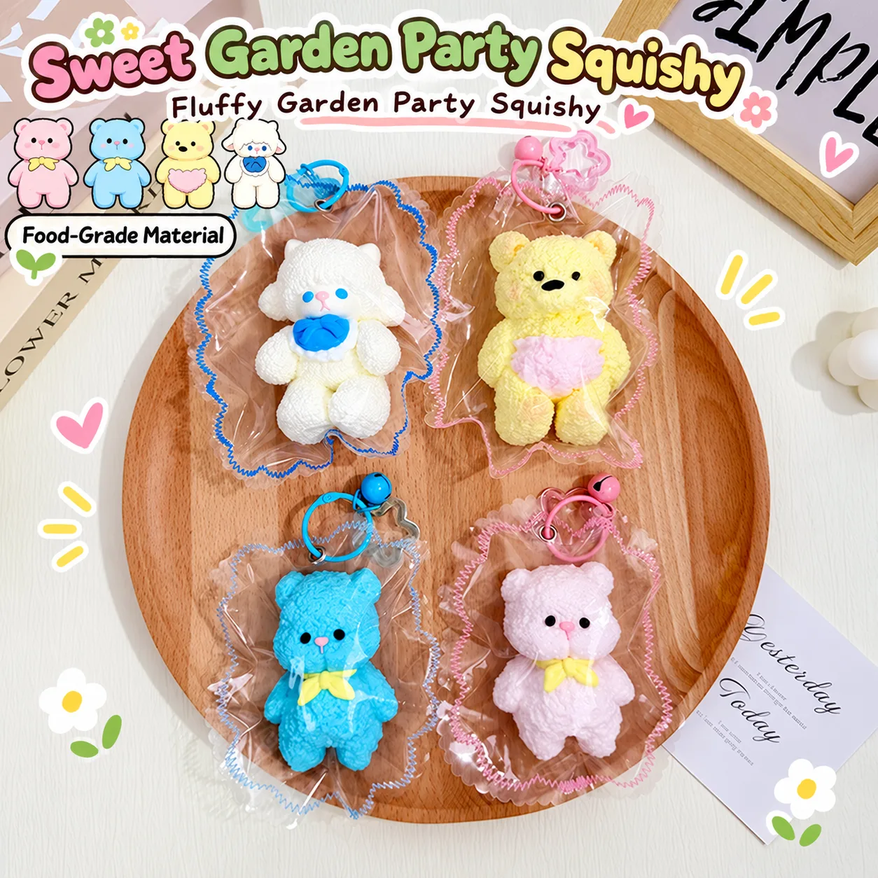 Fluffy Bear Squishy Keychain Toy Slow Rising Stress Relief Toy