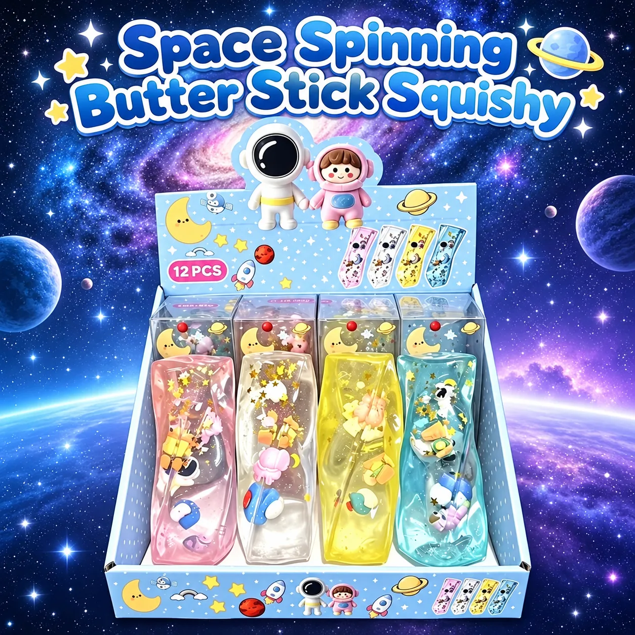 Space Spinning Butter Stick Squishy Toy Astronaut Stress Relief Toy