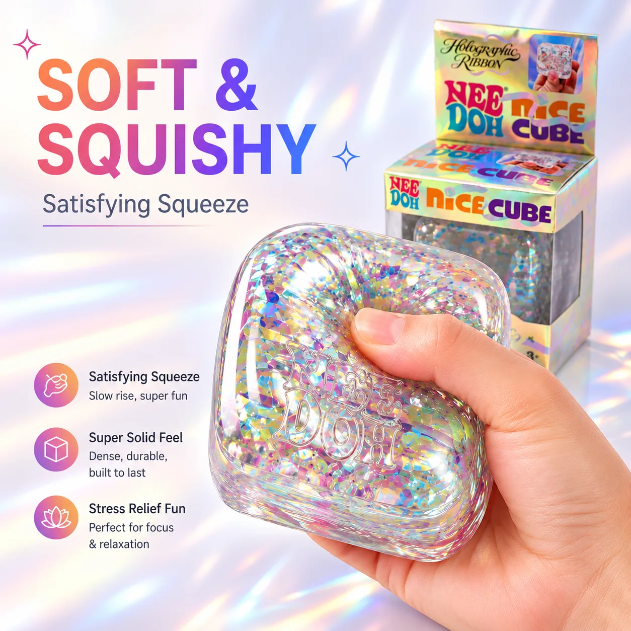 NeeDoh Holographic Ribbon Ice Cube Squishy Toy Wholesale Squishy Toy 3
