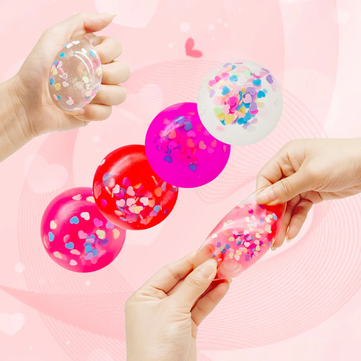 Valentine's Heart Confetti Squishy Ball Stress Relief Toy Wholesale Squishy Toy 5