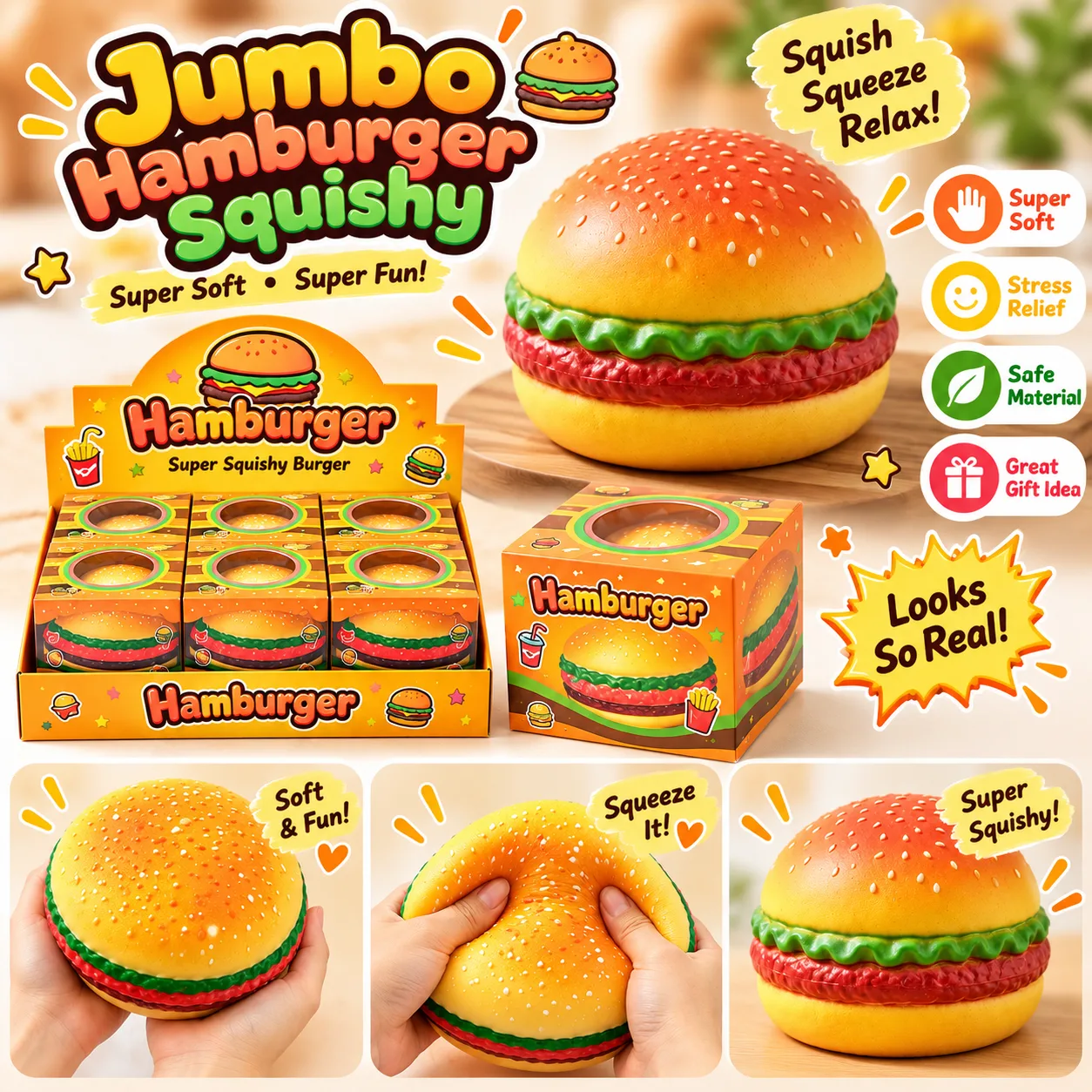 Jumbo Hamburger Squishy Toy Slow Rebound Stress Relief Toy Wholesale Squishy Toy 4
