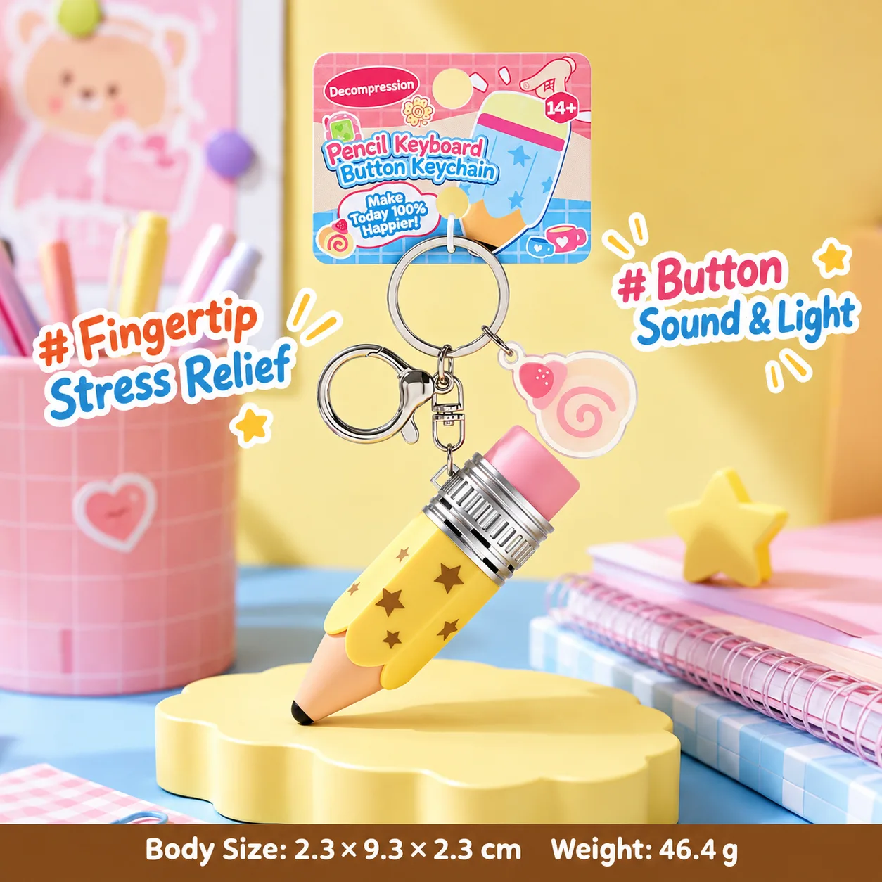Pencil-Shaped Stress Relief Keychain with Light and Sound Wholesale Squishy Toy 5