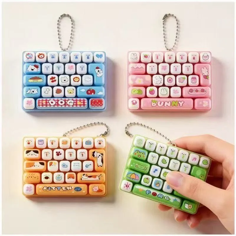 26-Key Keyboard Fidget Toy with Keychain - Animal Theme Mechanical Keyboard Stress Relief Keychain Wholesale Squishy Toy 7