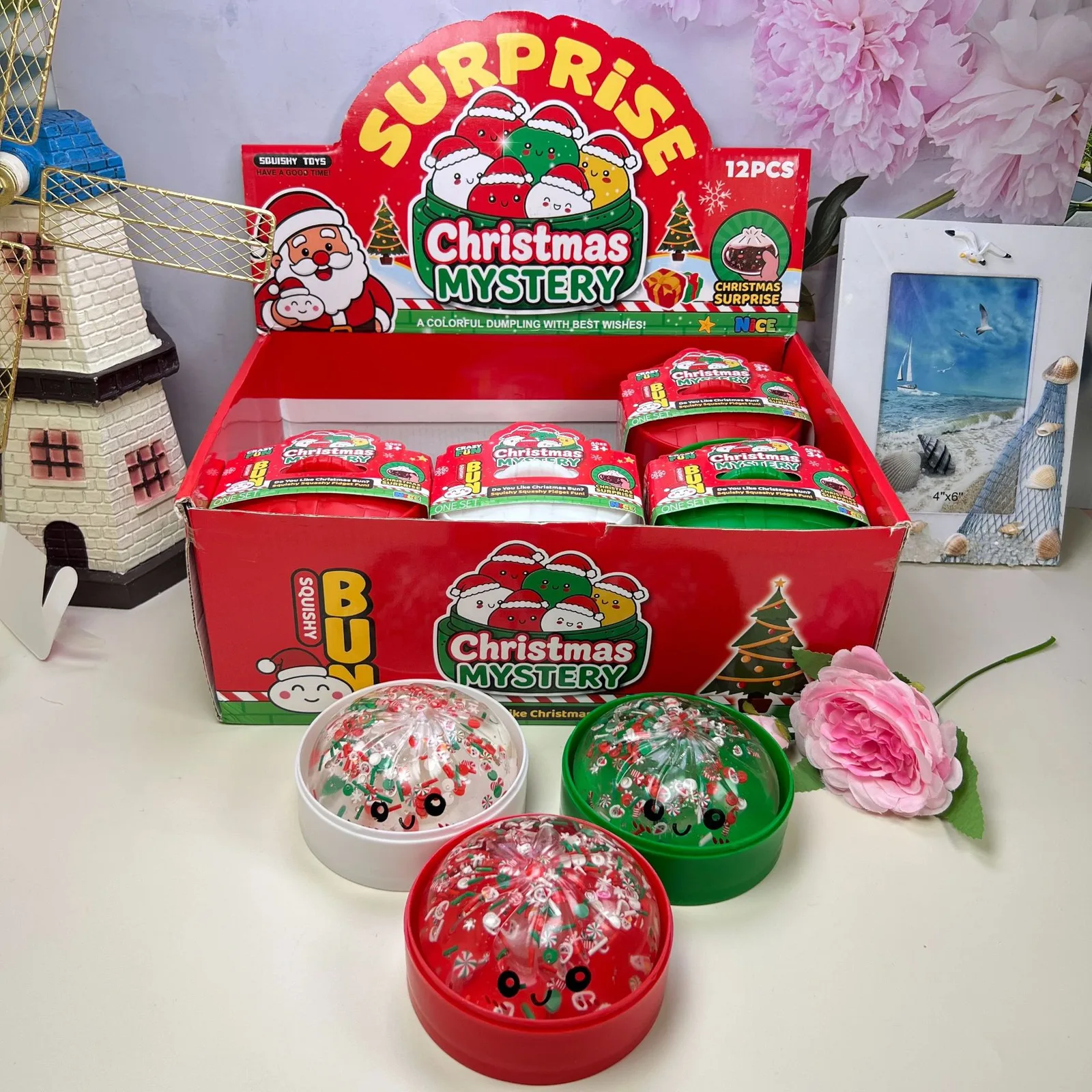Christmas Mystery Squishy Bun Toy with Confetti Dome Wholesale Squishy Toy 4