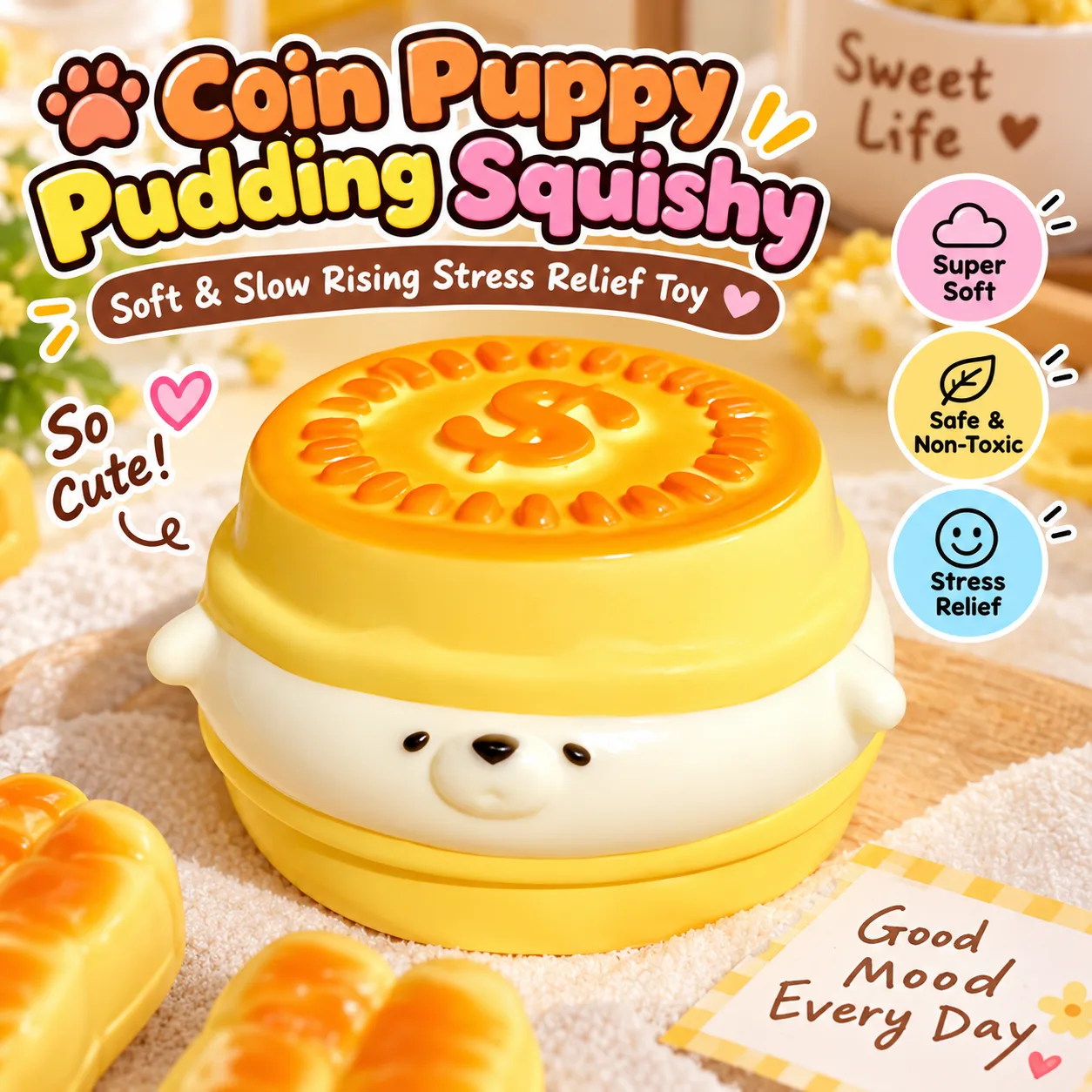 Coin Puppy Pudding Squishy Toy Slow Rising Stress Relief Toy
