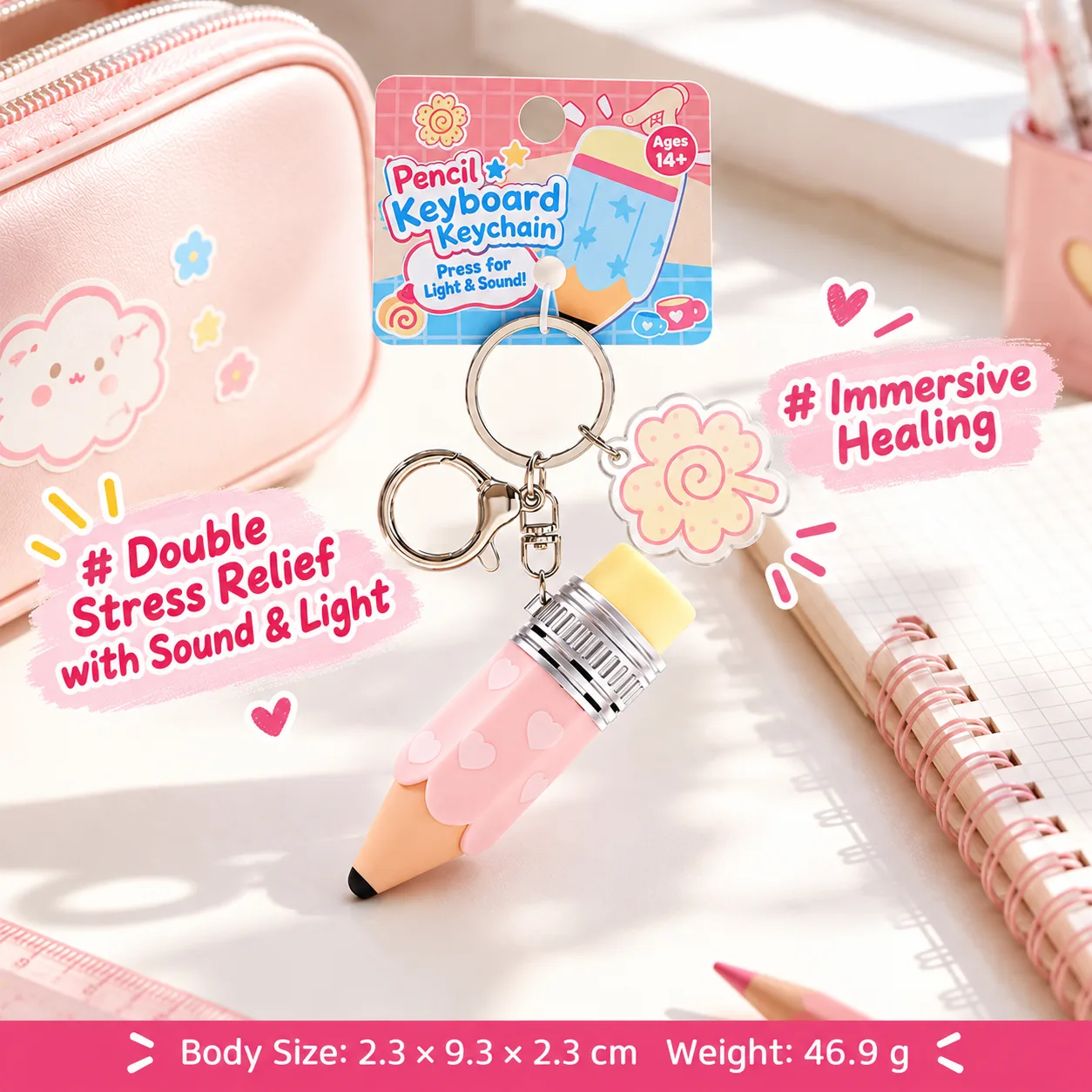 Pencil-Shaped Stress Relief Keychain with Light and Sound Wholesale Squishy Toy 4