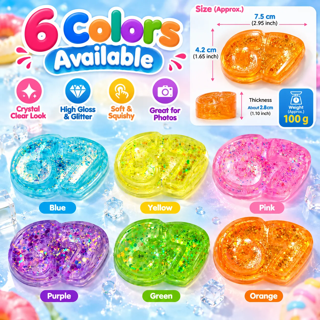 Glitter 67 Number Squishy Toy Soft TPR Stress Relief Toy Wholesale Squishy Toy 3