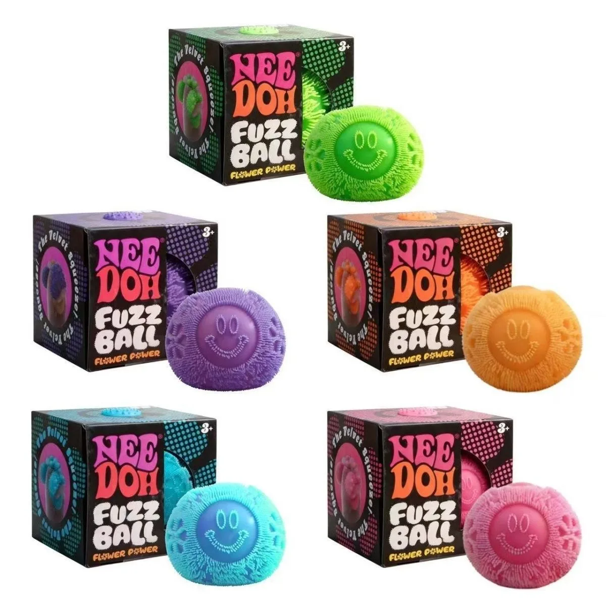 NeeDoh Fuzz Ball Squishy Toy Fuzzy Smiley Flower Stress Relief Ball Wholesale Squishy Toy 3