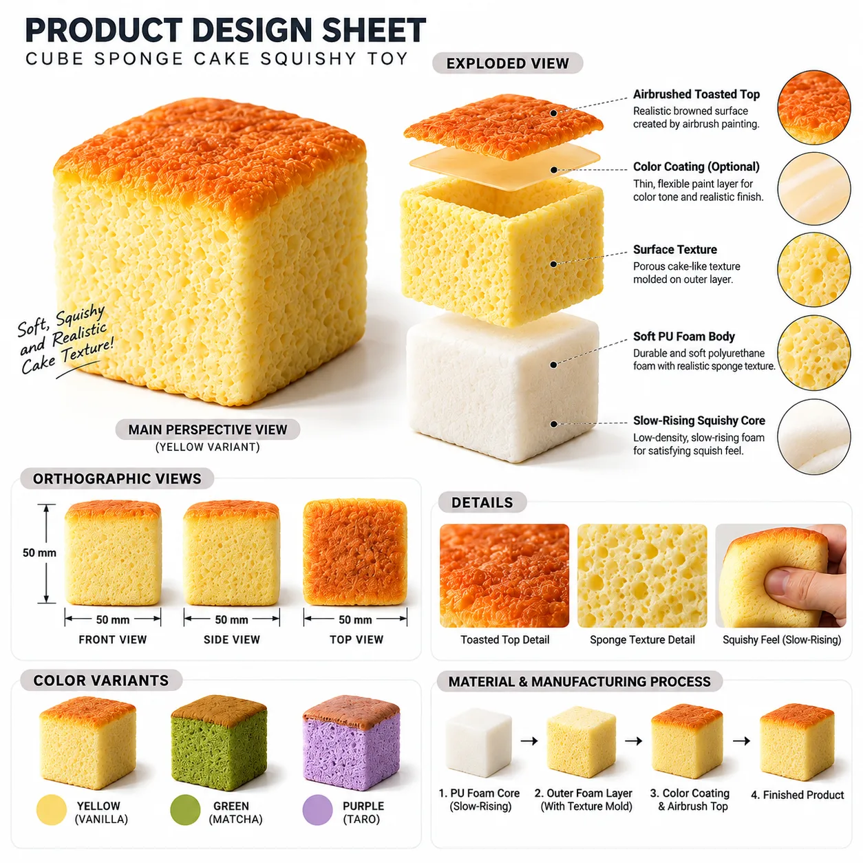 Cube Sponge Cake Squishy Toy Soft Slow-Rising Stress Relief Toy