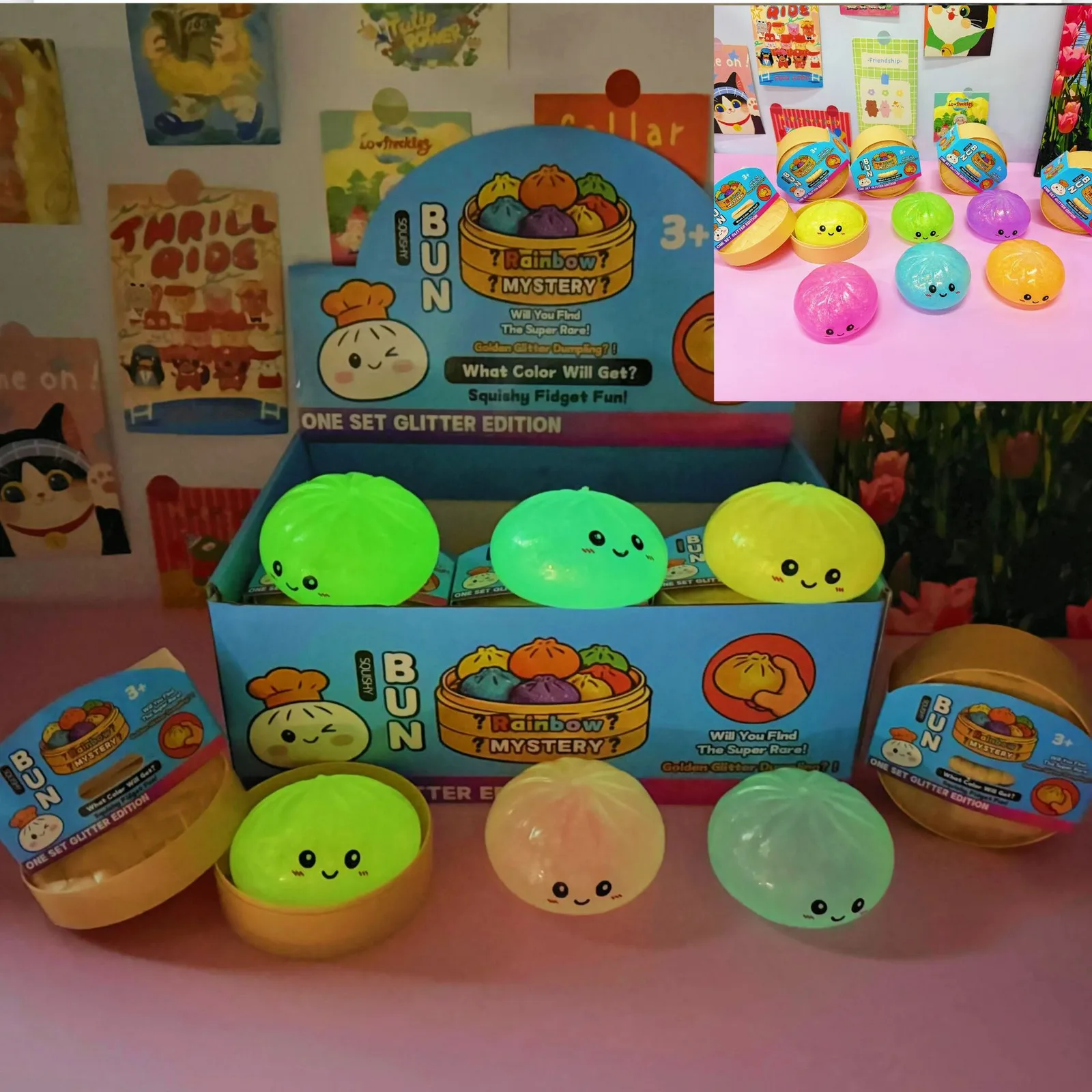 Kawaii Glitter Steamed Bun Squishy Toy Glow-in-the-Dark Stress Relief Fidget Wholesale Squishy Toy 4
