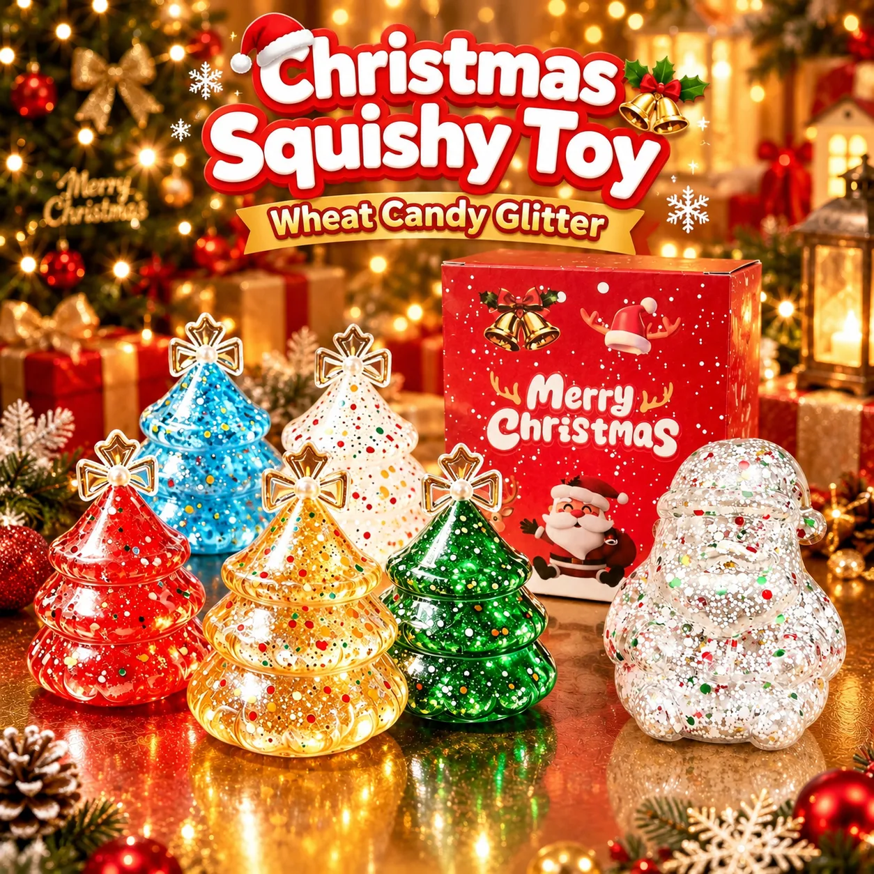 Christmas Glitter Squishy Toy Set - Christmas Tree & Santa Claus Stress Relief Toys Wholesale Squishy Toy 7