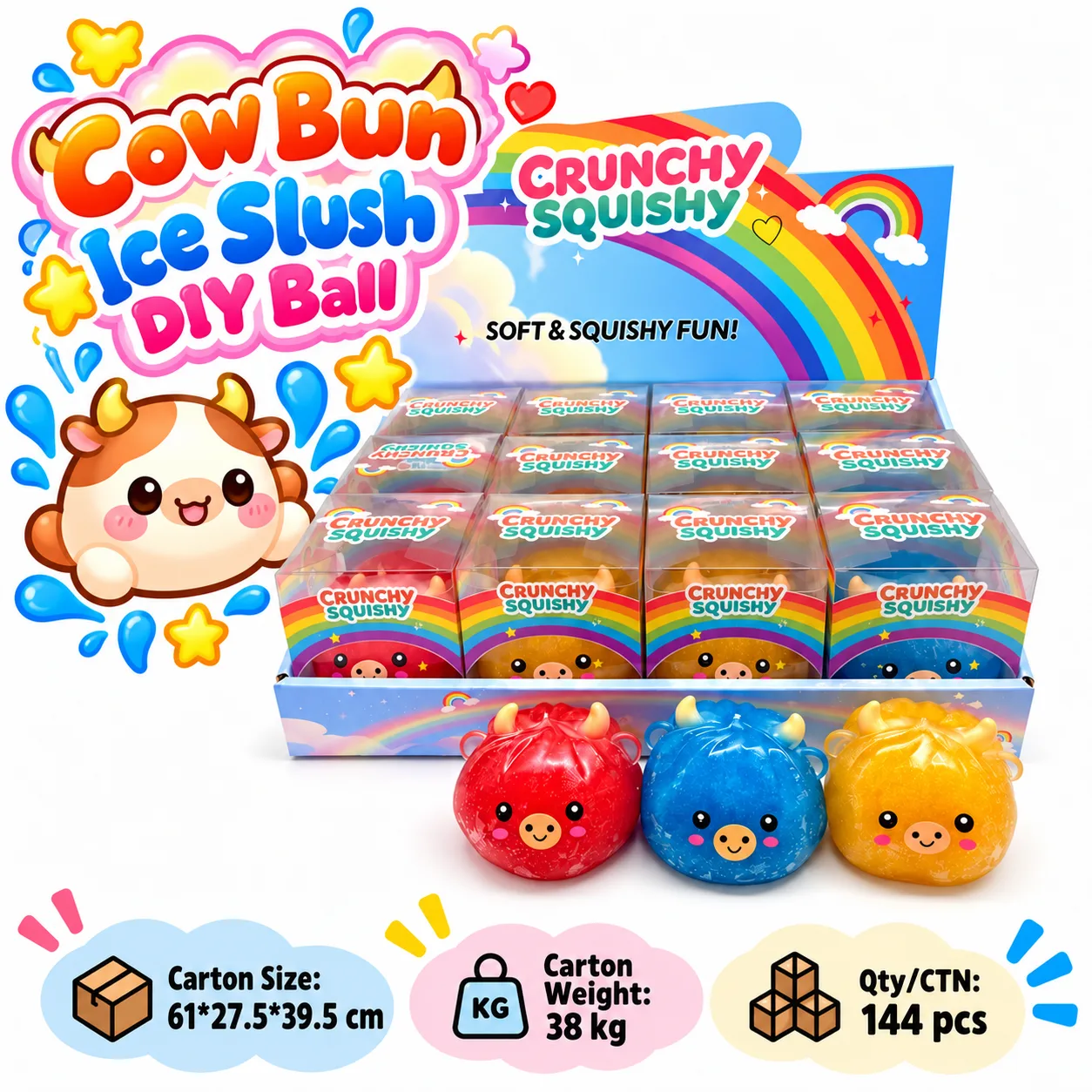 Cow Bun Ice Slush DIY Squishy Ball Crunchy Stress Relief Toy Wholesale Squishy Toy 5