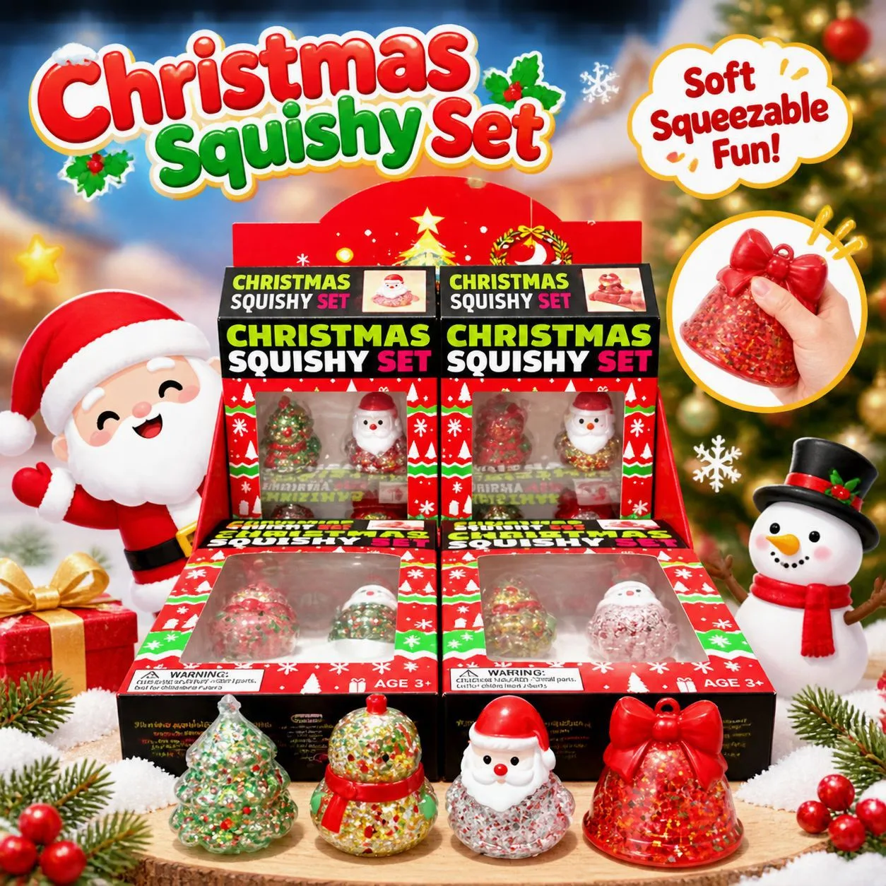 Christmas Slow-Rising Squishy Toy Set with Santa, Snowman, Tree and Bell Wholesale Squishy Toy 8