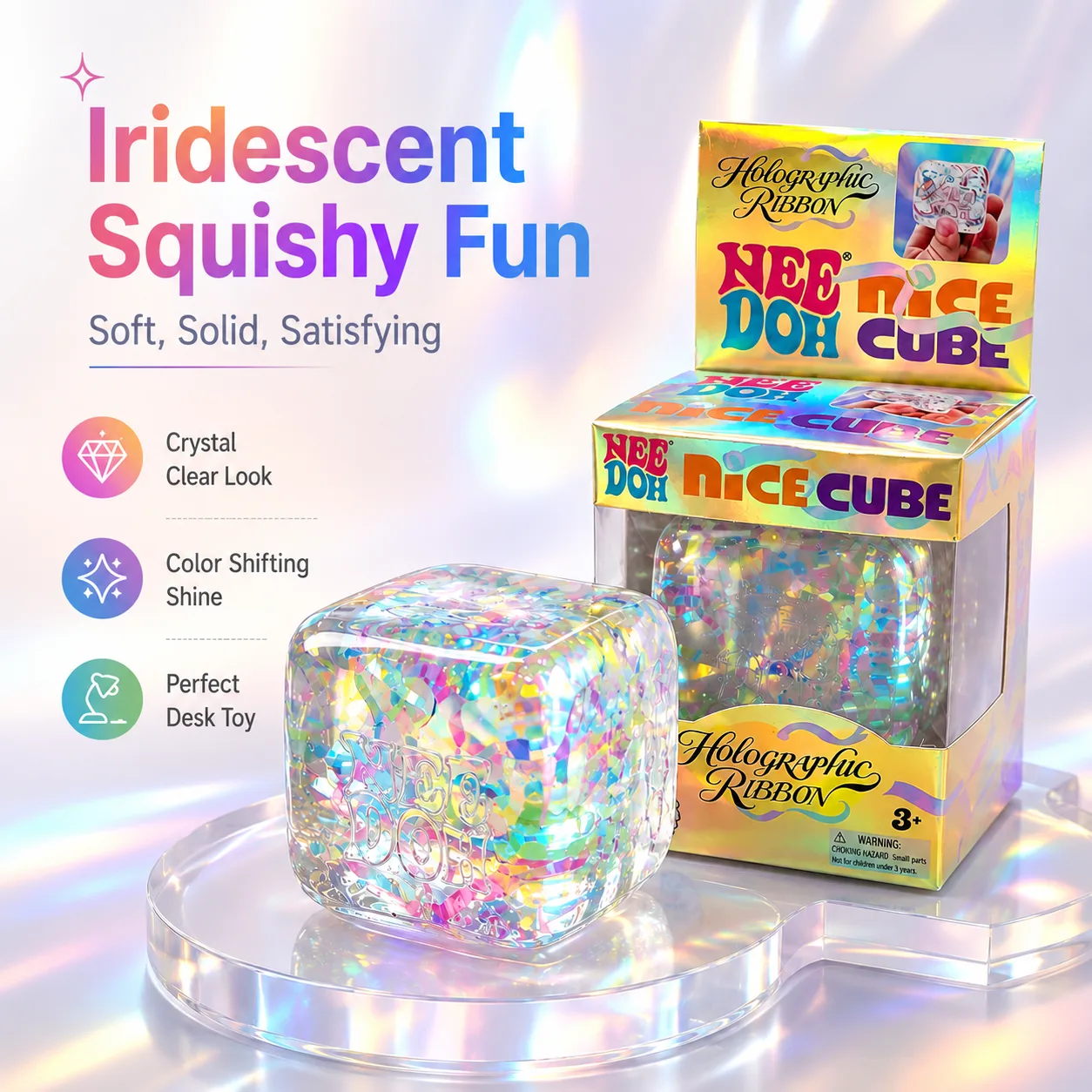 NeeDoh Holographic Ribbon Ice Cube Squishy Toy Wholesale NeeDoh Holographic Ribbon Ice Cube Squishy Toy Wholesale Squishy Toy