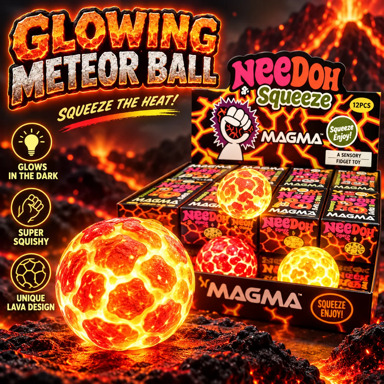 NeeDoh Squeeze Magma Ball Glow in the Dark Light Up Squishy Stress Relief Toy Wholesale Squishy Toy 5