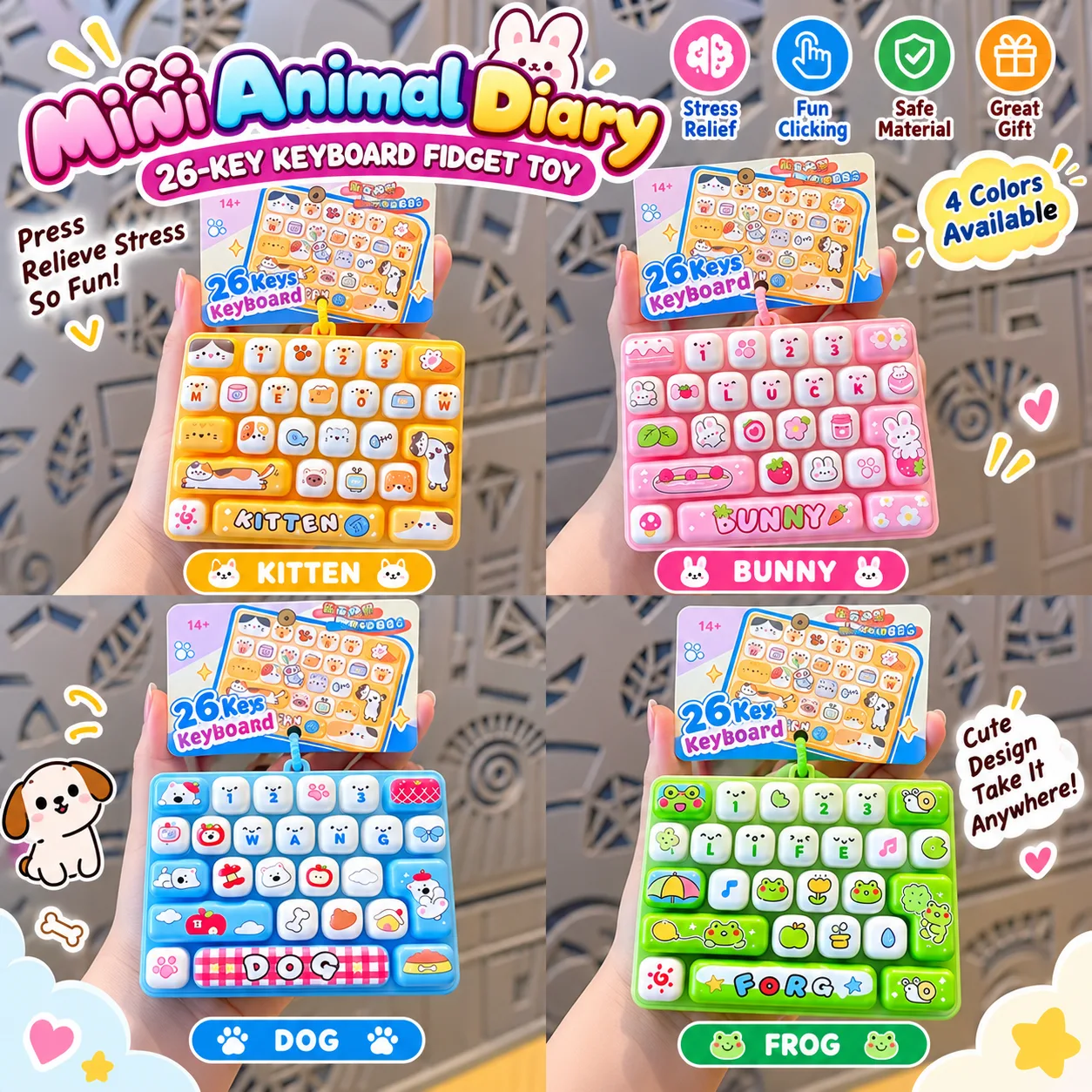 26-Key Fidget Keyboard Toy Keychain Animal Theme Stress Relief Squishy Keypad Wholesale Squishy Toy 3