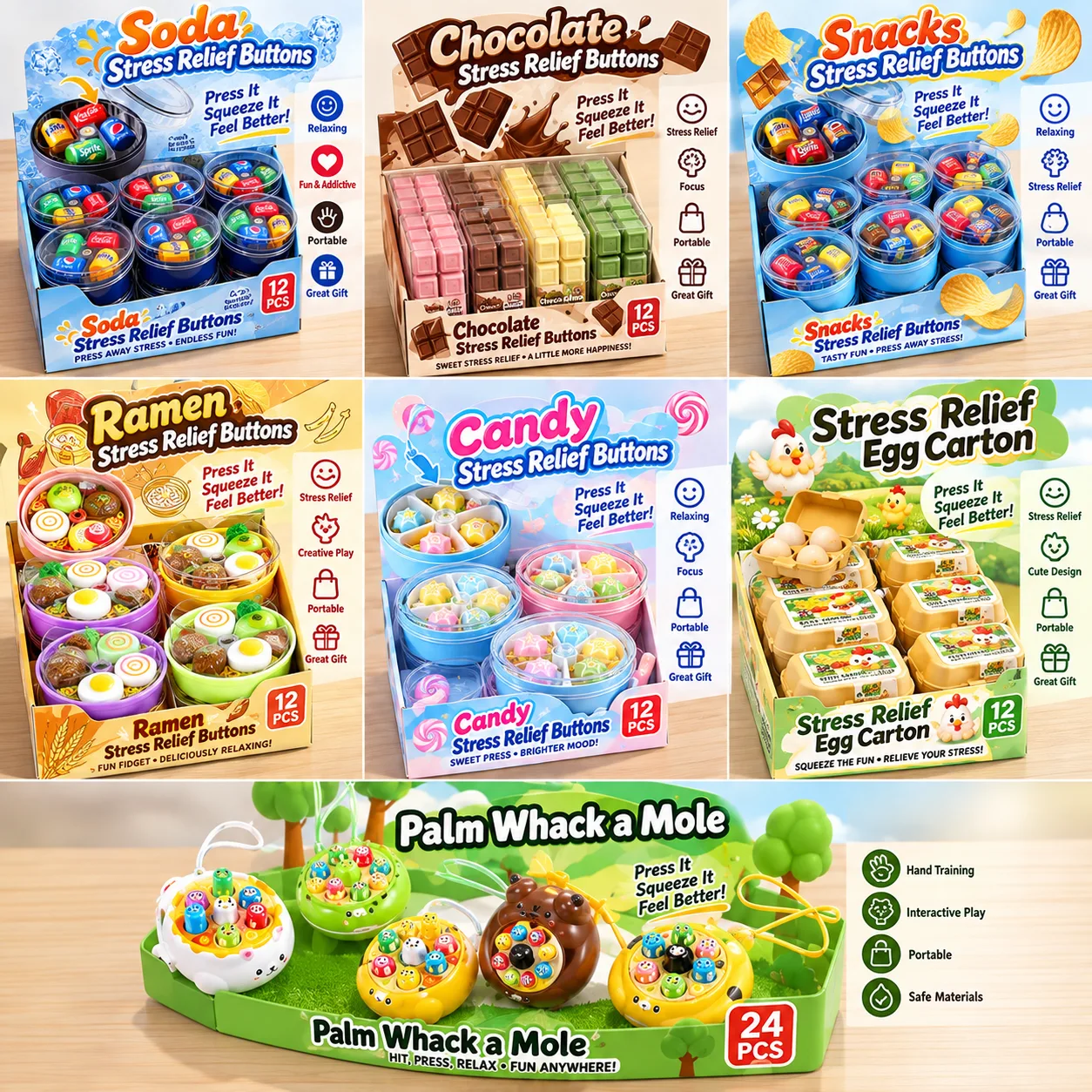 Food-Themed Fingertip Stress Relief Toy Assortment