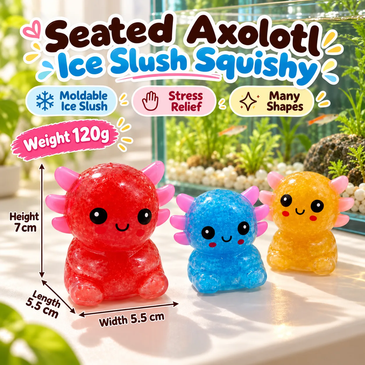 Seated Axolotl Ice Slush Squishy Toy Moldable Stress Relief Fidget Toy Wholesale Squishy Toy 3