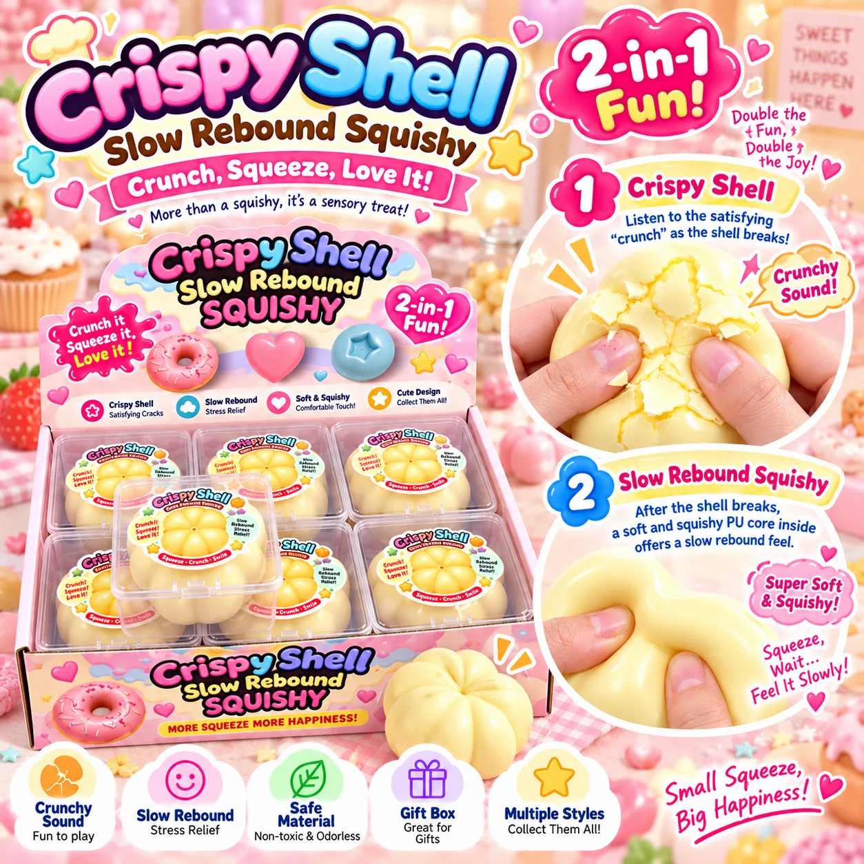 Crispy Shell Slow Rebound Pumpkin Squishy Toy 2-in-1 Stress Relief Toy Wholesale Squishy Toy 2