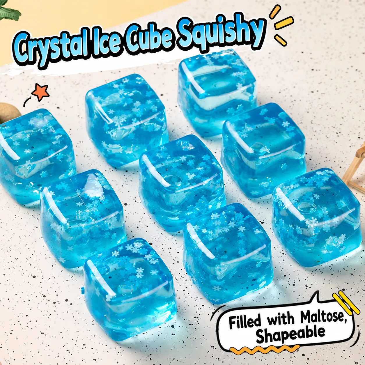 Translucent Blue Ice Cube Squishy Toy with Snowflake Filling Wholesale Squishy Toy 4