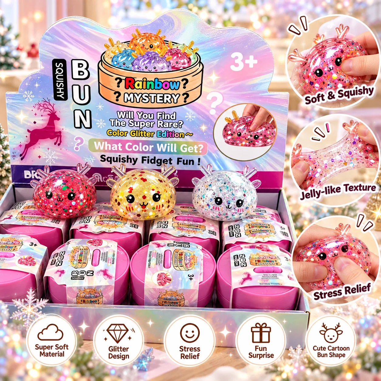 Mystery Deer Bun Squishy Toy Glitter Confetti Stress Relief Fidget Wholesale Squishy Toy 4