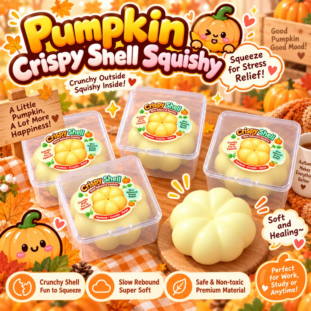 Crispy Shell Slow Rebound Pumpkin Squishy Toy 2-in-1 Stress Relief Toy Wholesale Squishy Toy 6
