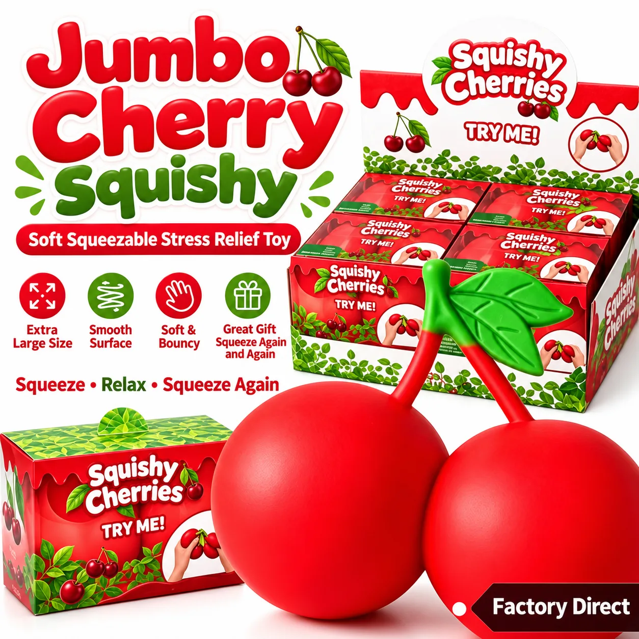 Dual Cherry Squishy Toy Soft TPR Stress Relief Fruit Squishy Wholesale Squishy Toy 5