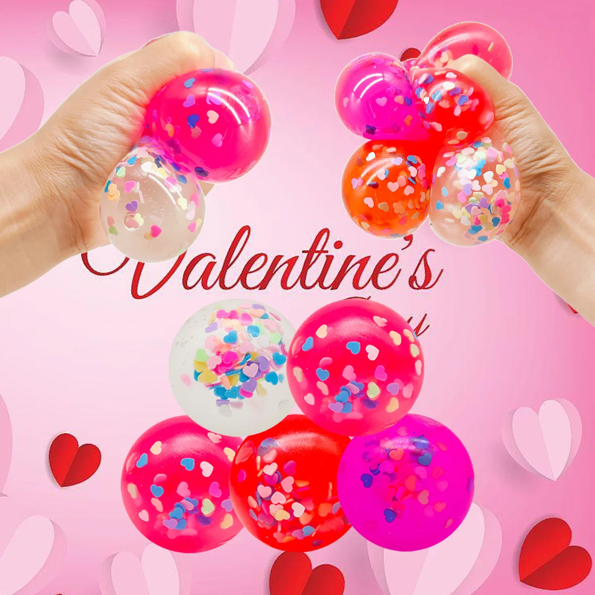 Valentine's Heart Confetti Squishy Ball Stress Relief Toy