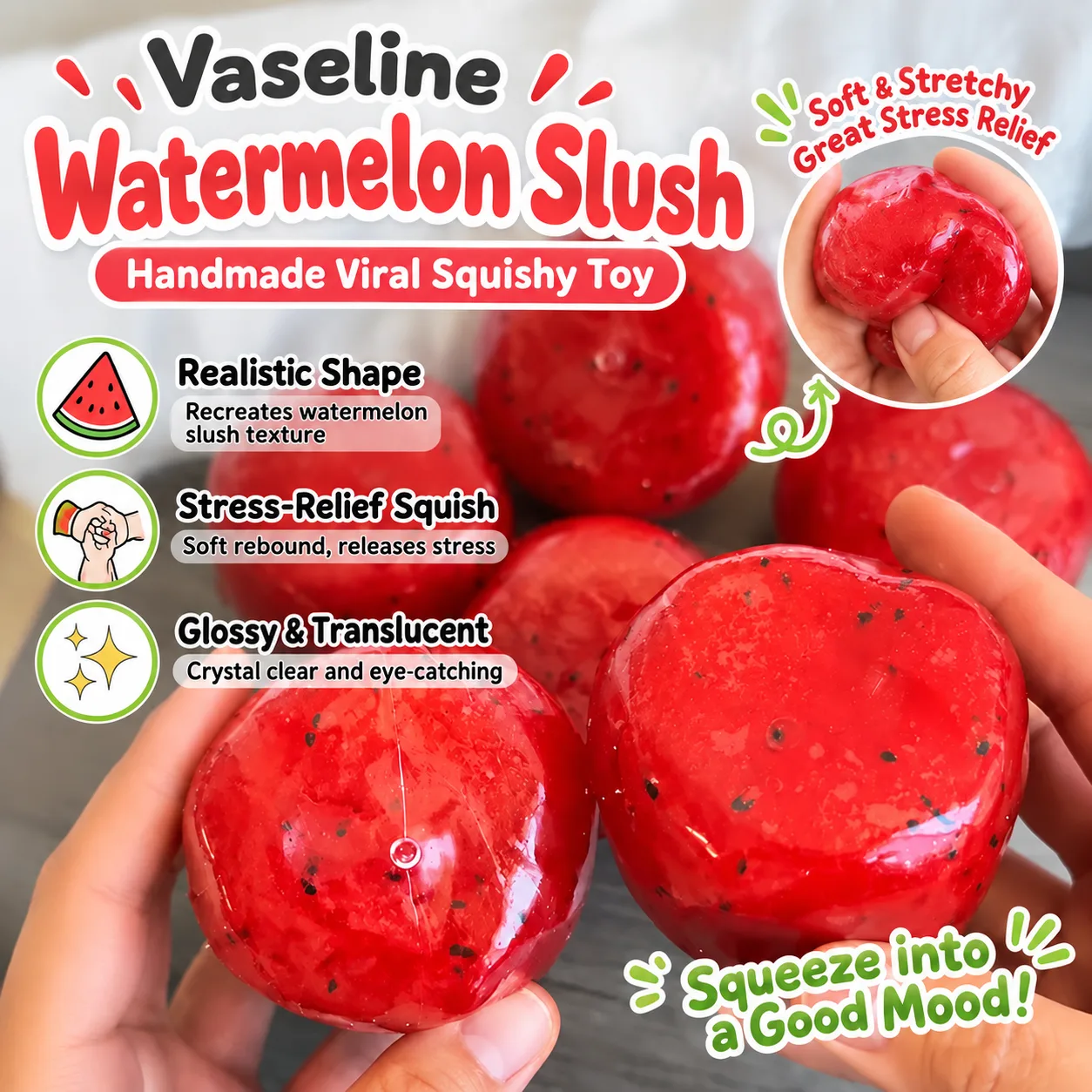 Vaseline Watermelon Slush Squishy Toy TPR Soft Stress Relief Fidget Toy