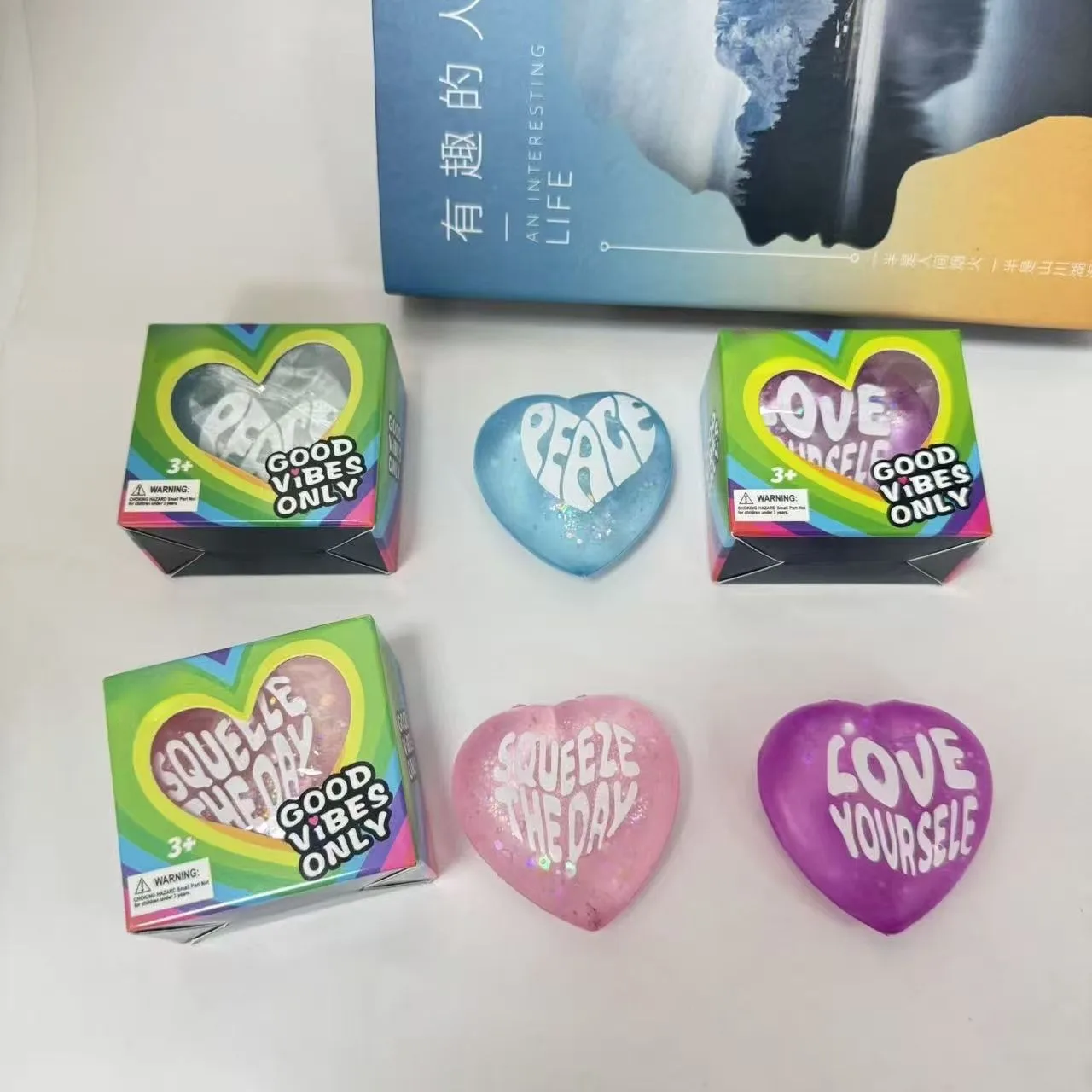 Glitter Heart Squishy Toy with Inspirational Phrases Slow Rebound Stress Relief Toy Wholesale Squishy Toy 8