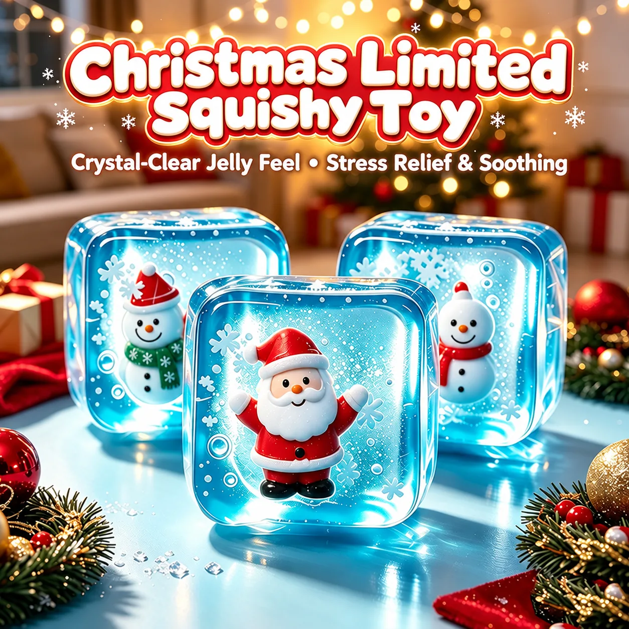 Christmas Santa & Snowman Ice Cube Squishy Toy Slow Rising Stress Relief Toy