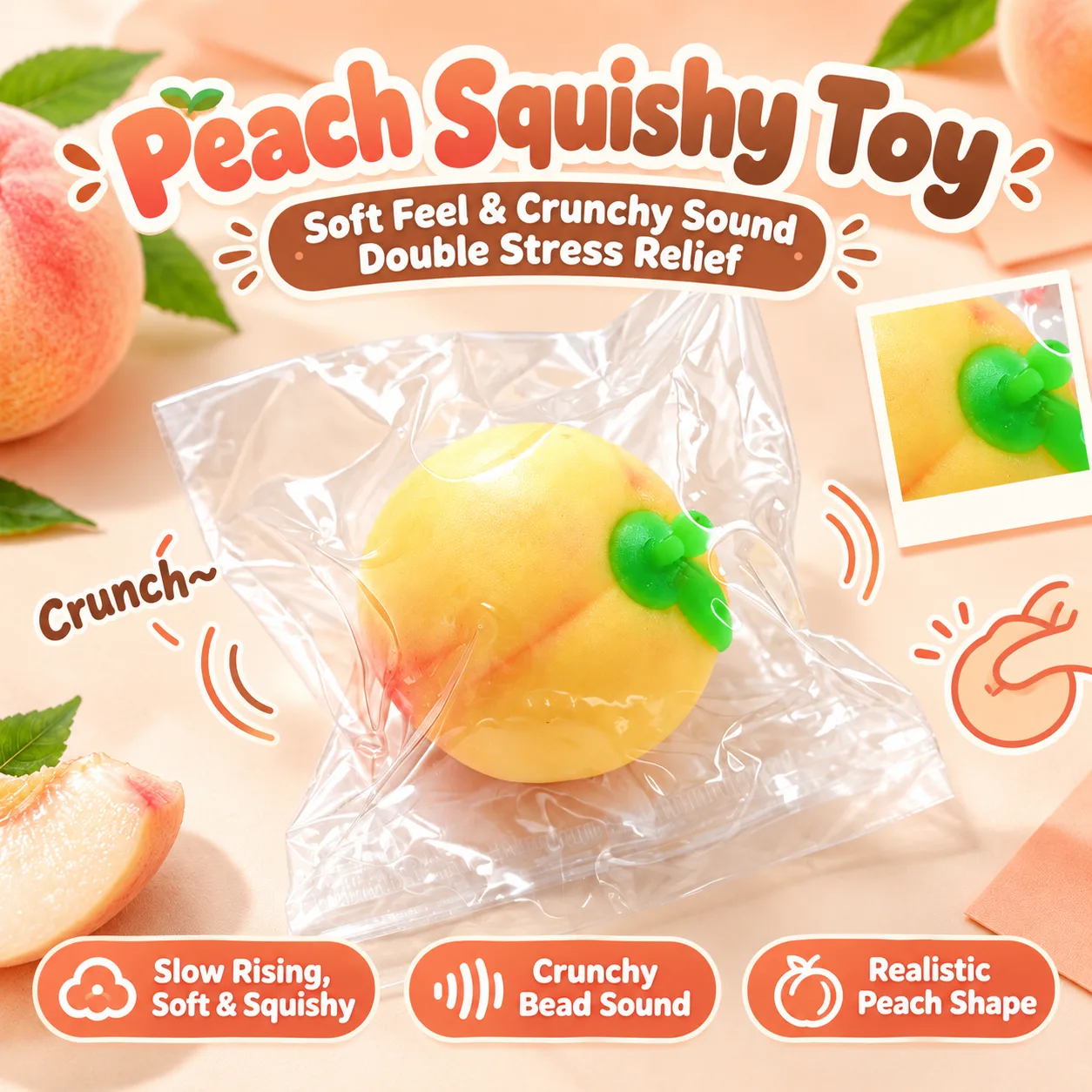 Peach Squishy Toy Soft Slow-Rising Stress Relief Squeeze Toy Wholesale Squishy Toy 4