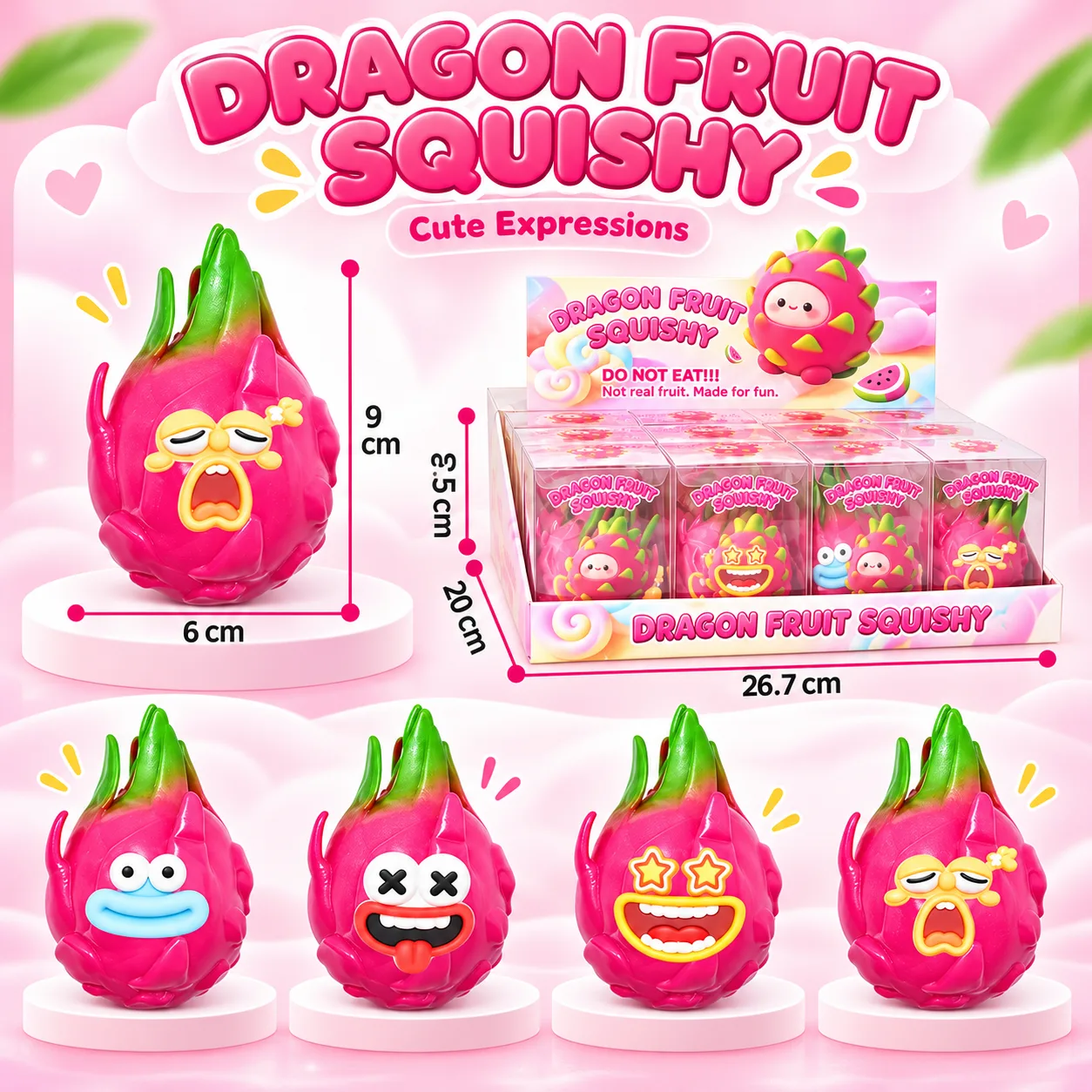 Cute Dragon Fruit Squishy Toy Soft TPR Stress Relief Toy with Built-in Beads Wholesale Squishy Toy 6