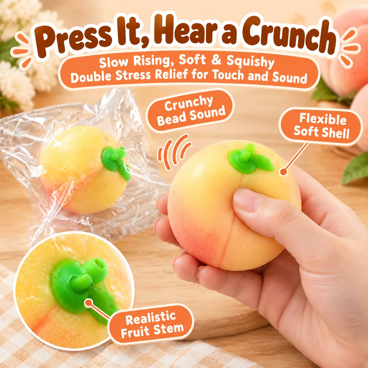 Peach Squishy Toy Soft Slow-Rising Stress Relief Squeeze Toy Wholesale Squishy Toy 5