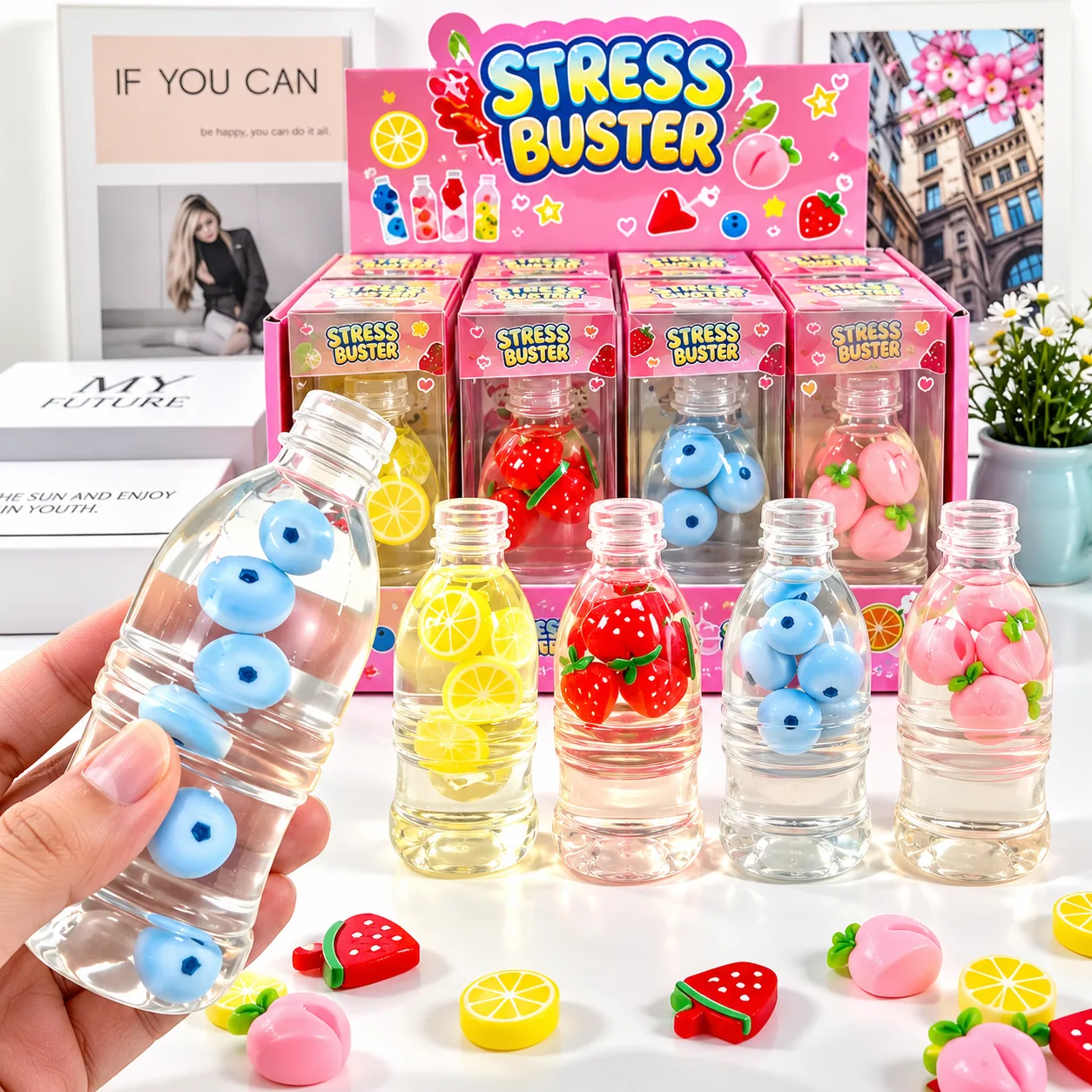 Transparent Fruit Bottle Squishy Toy Soft TPR Stress Relief Toy Wholesale Squishy Toy 4