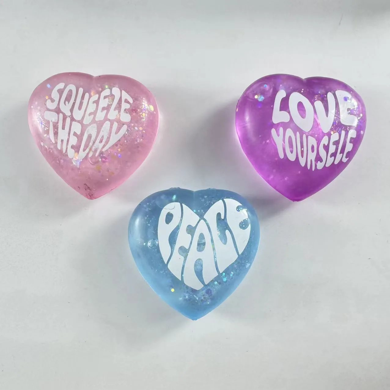 Glitter Heart Squishy Toy with Inspirational Phrases Slow Rebound Stress Relief Toy Wholesale Squishy Toy 3