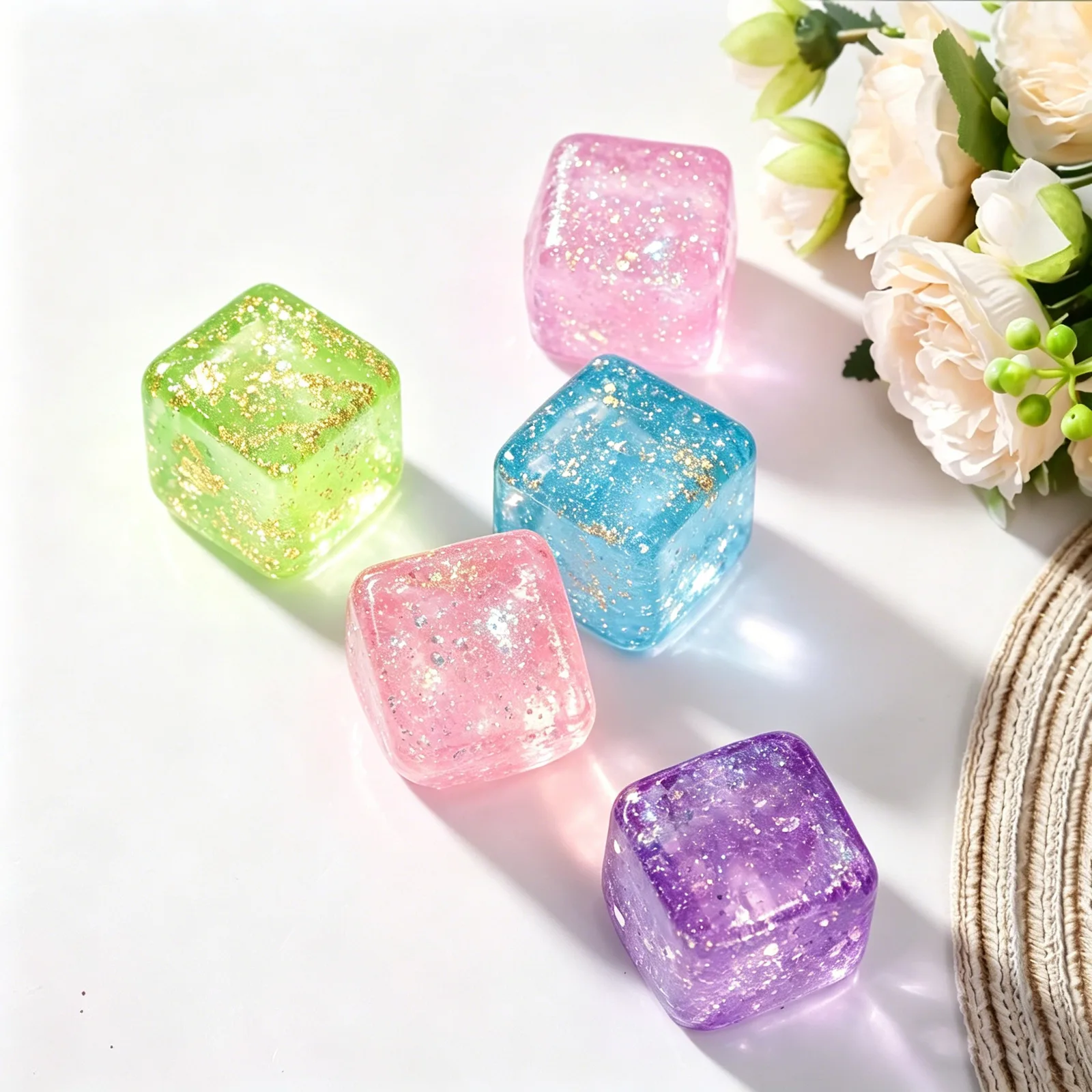 Glitter Ice Cube Squishy Toy Soft TPR Stress Relief Cube Wholesale Squishy Toy 8