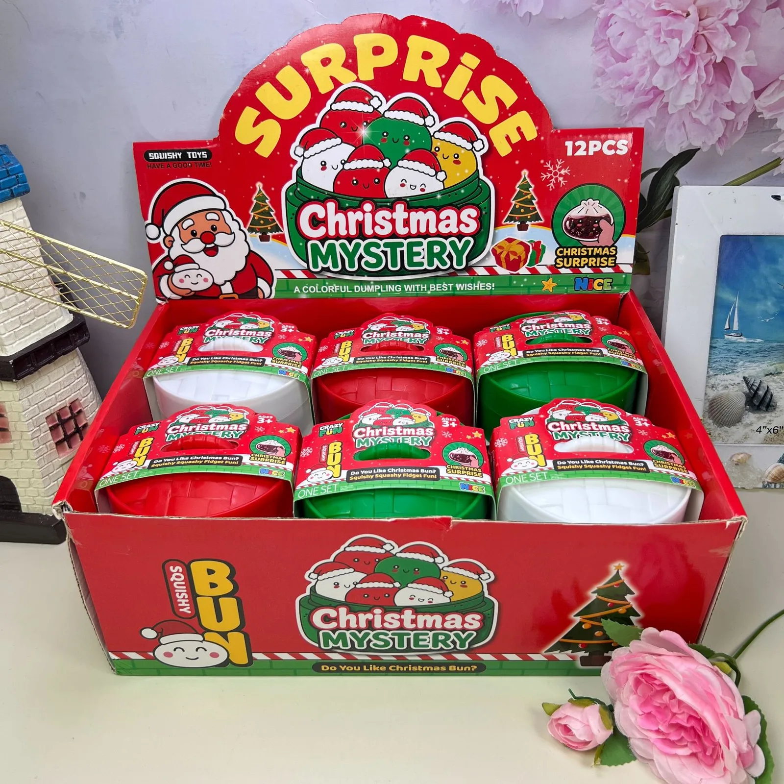 Christmas Mystery Squishy Bun Toy with Confetti Dome