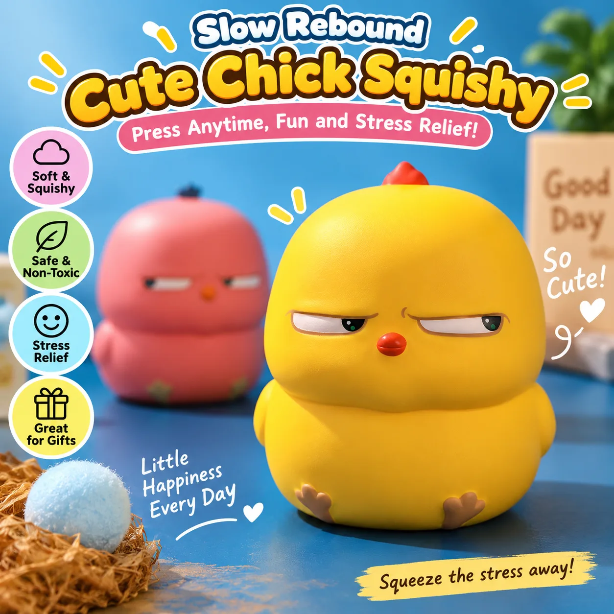 Cute Chick Squishy Toy Slow Rising Stress Relief PU Foam Desk Decor Wholesale Squishy Toy 2