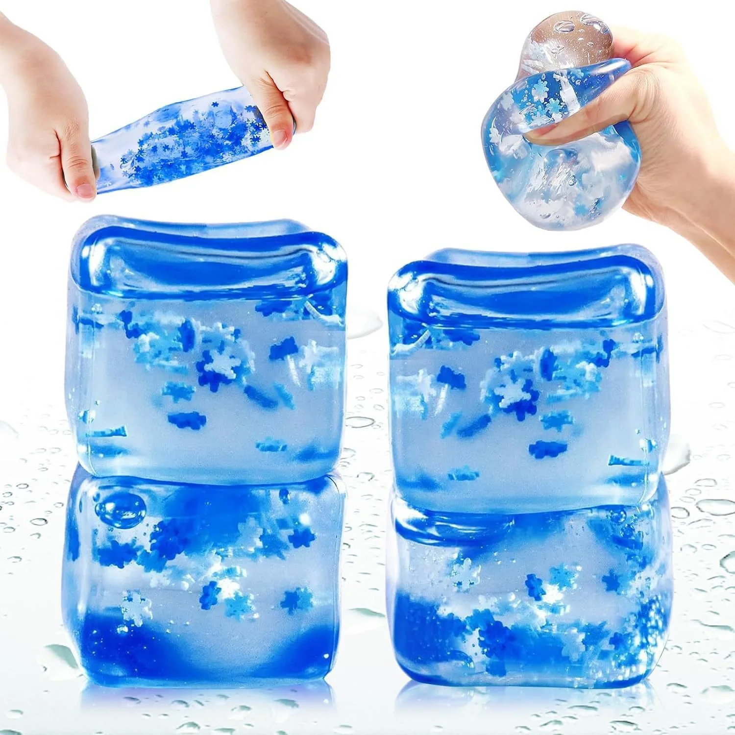 Translucent Blue Ice Cube Squishy Toy with Snowflake Filling Wholesale Squishy Toy 3