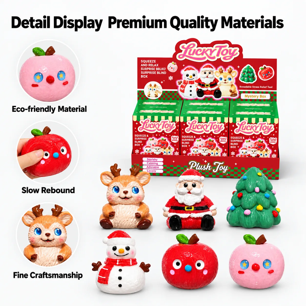 Christmas Squishy Stress Relief Toy Set Santa Reindeer Snowman Christmas Tree Apple