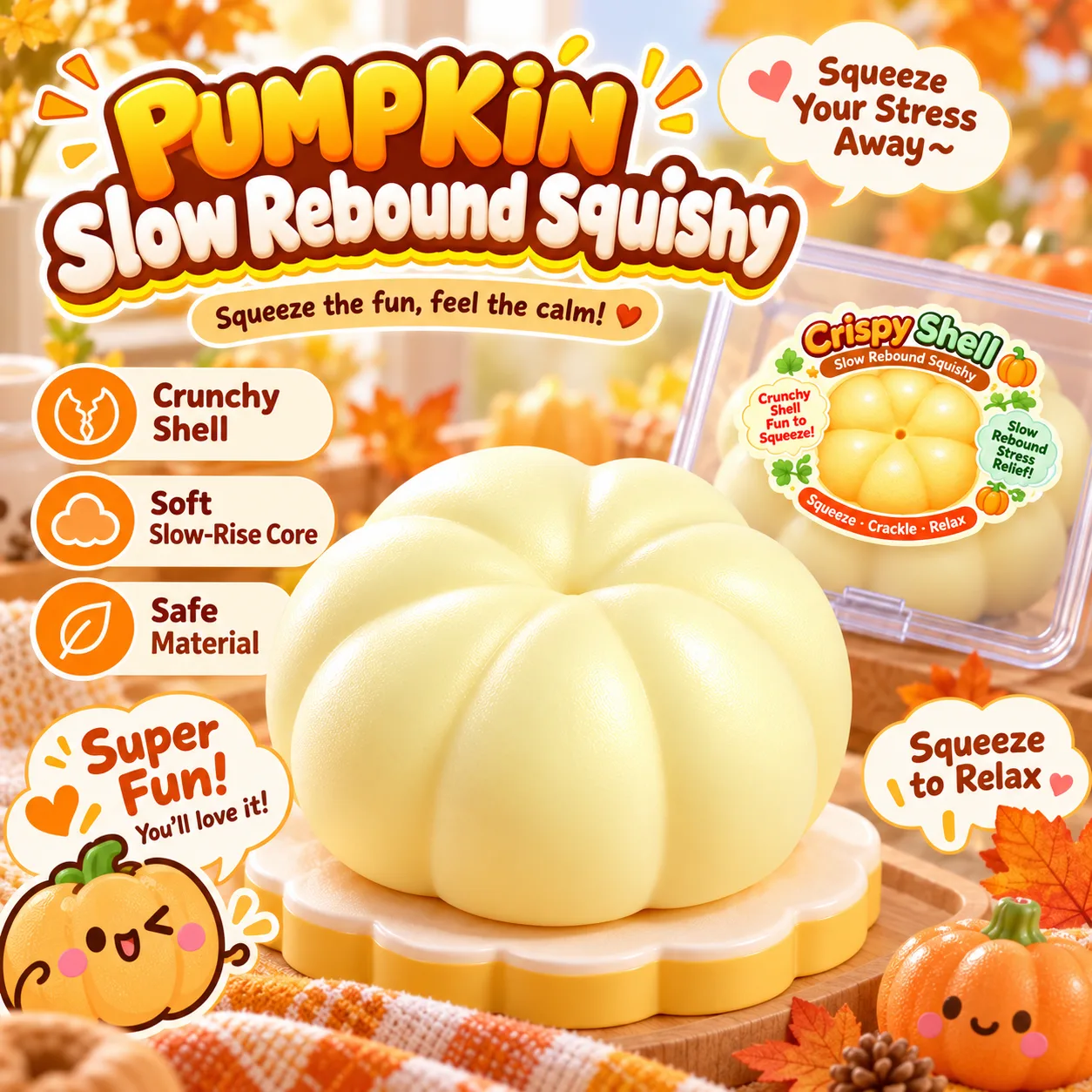 Crispy Shell Slow Rebound Pumpkin Squishy Toy 2-in-1 Stress Relief Toy Wholesale Squishy Toy 5