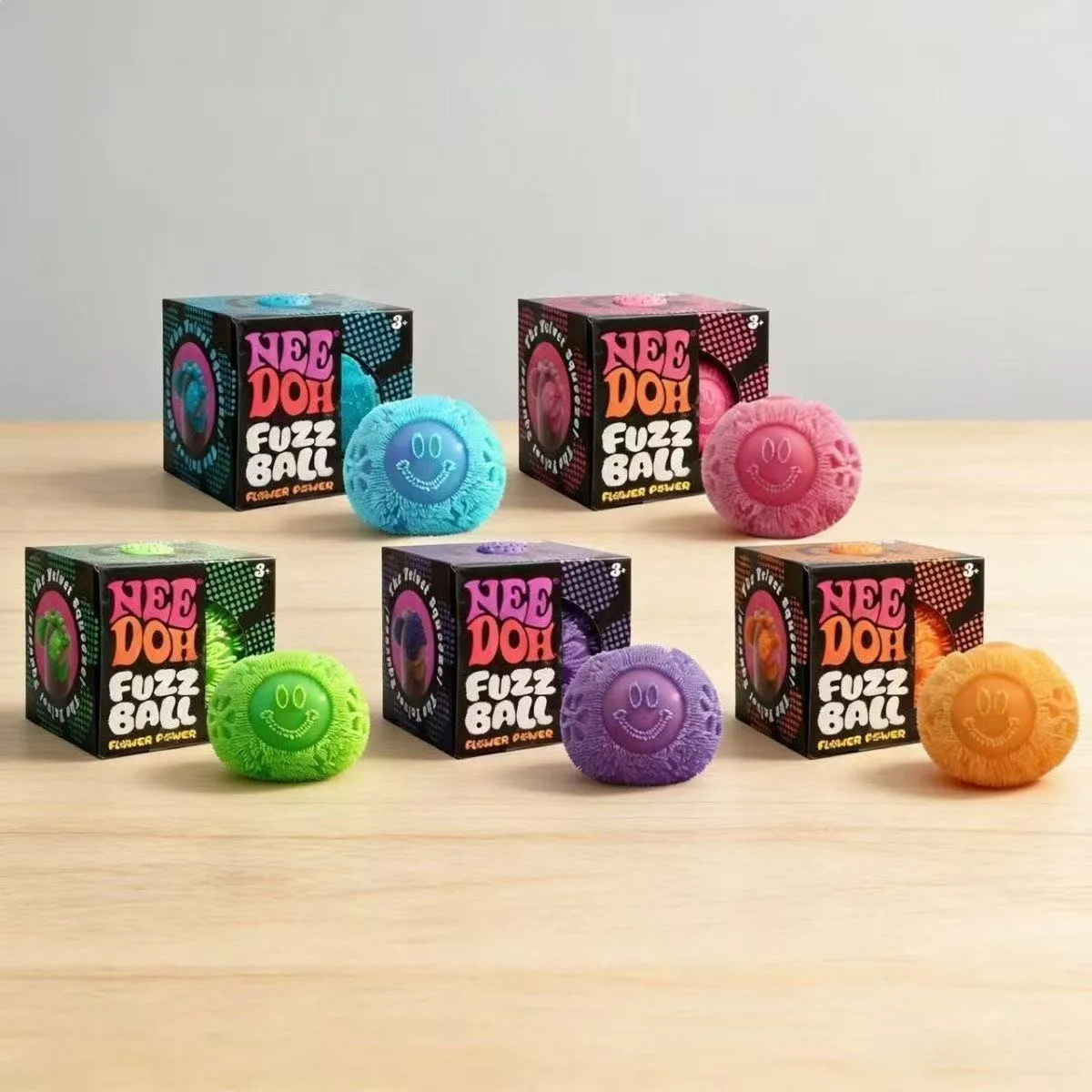 NeeDoh Fuzz Ball Squishy Toy Fuzzy Smiley Flower Stress Relief Ball Wholesale Squishy Toy 4