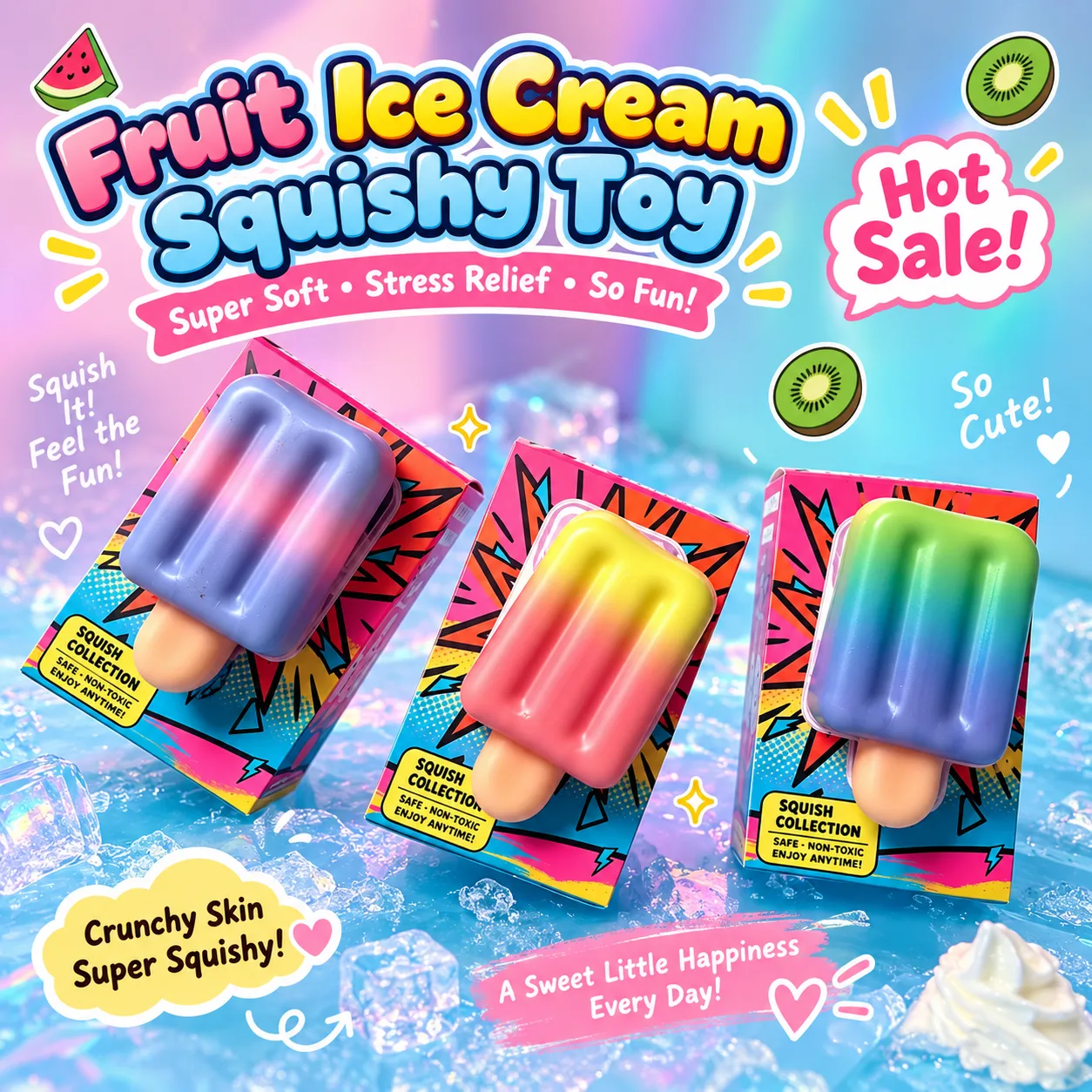 Crunchy Popsicle PU Slow Rising Squishy Toy Stress Relief Fidget Wholesale Squishy Toy 3