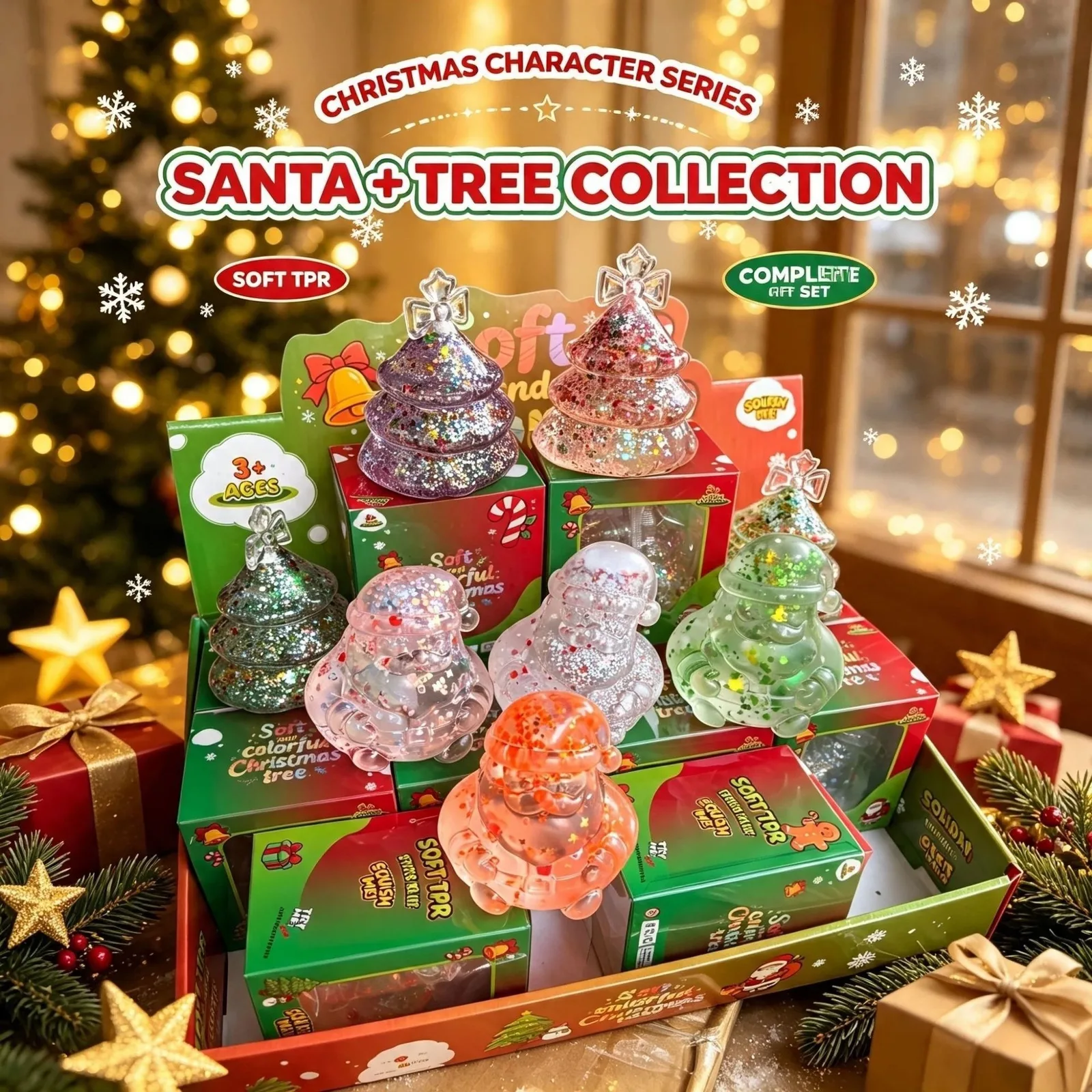 Christmas Glitter Squishy Toy Set - Christmas Tree & Santa Claus Stress Relief Toys Wholesale Squishy Toy 6