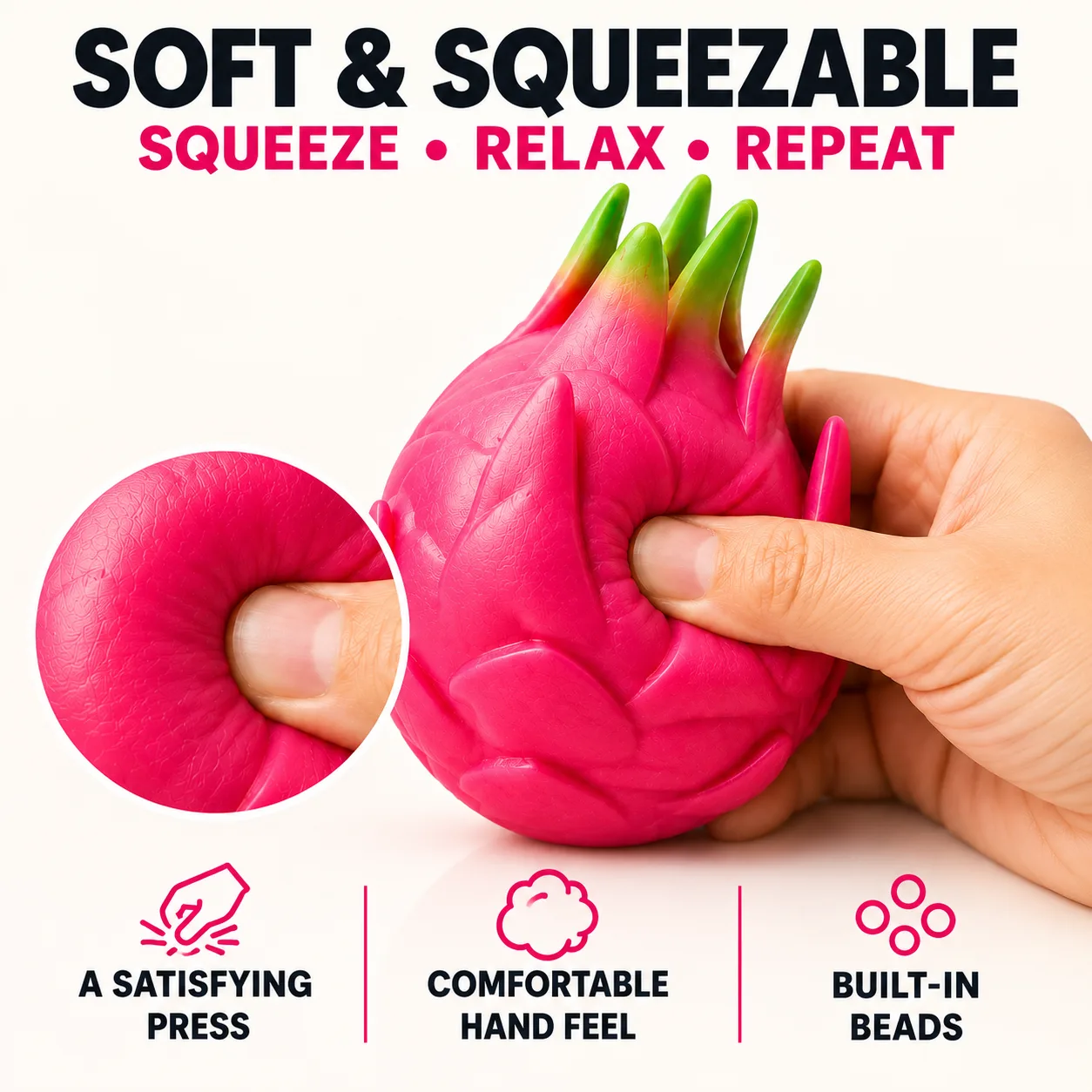 Cute Dragon Fruit Squishy Toy Soft TPR Stress Relief Toy with Built-in Beads Wholesale Squishy Toy 4