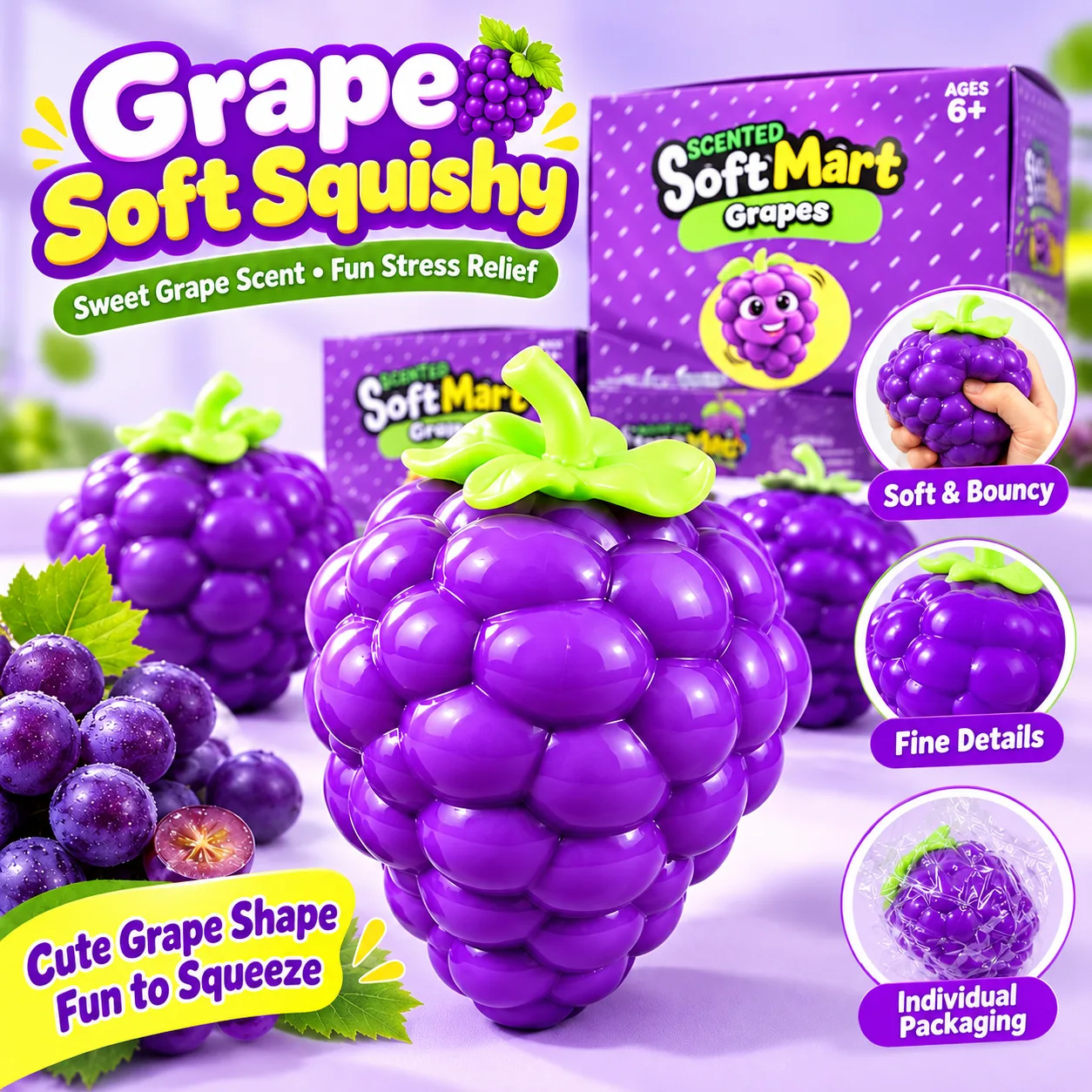 Oversized Purple Grape Squishy Toy TPR Stress Relief Squeeze Toy